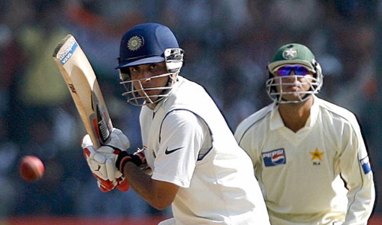 Sourav Ganguly steers one through the off side, India v Pakistan, 3rd Test, Bangalore, 5th day, December 12, 2007 

