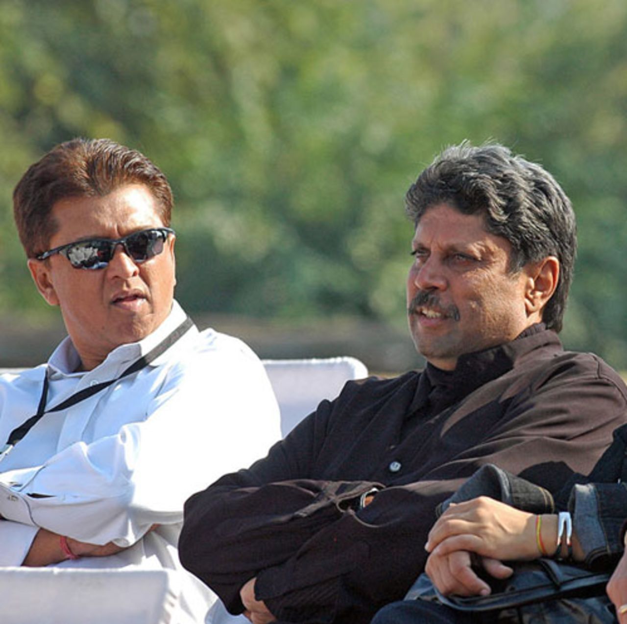 Kiran More and Kapil Dev watch the play-off for fifth place, Hyderabad Heroes v Mumbai Champs, Indian Cricket League, Panchkula, December 15, 2007