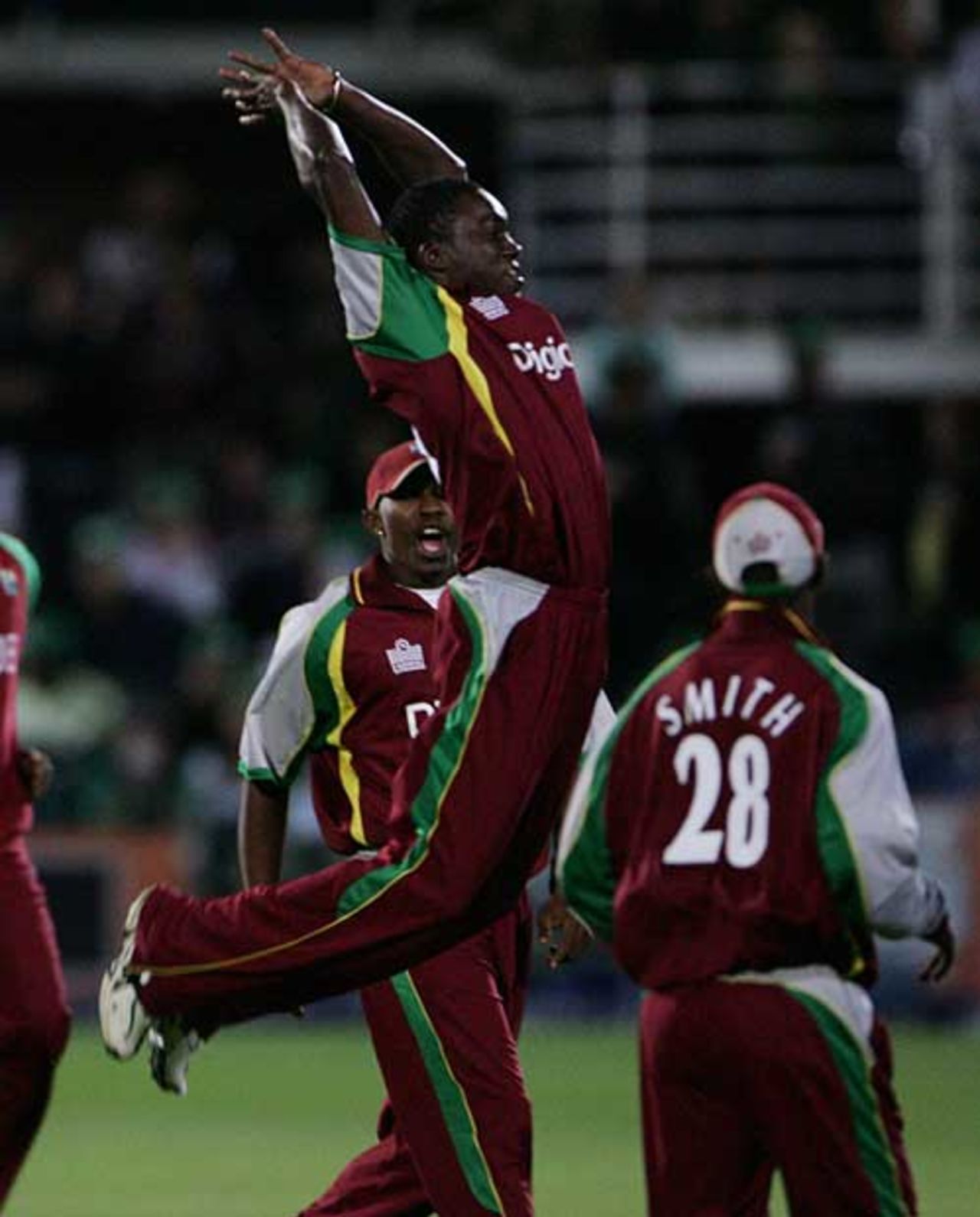 Jerome Taylor celebrates one of his three quick wickets, South Africa v West Indies, 1st Twenty20, Port Elizabeth, December 16, 2007