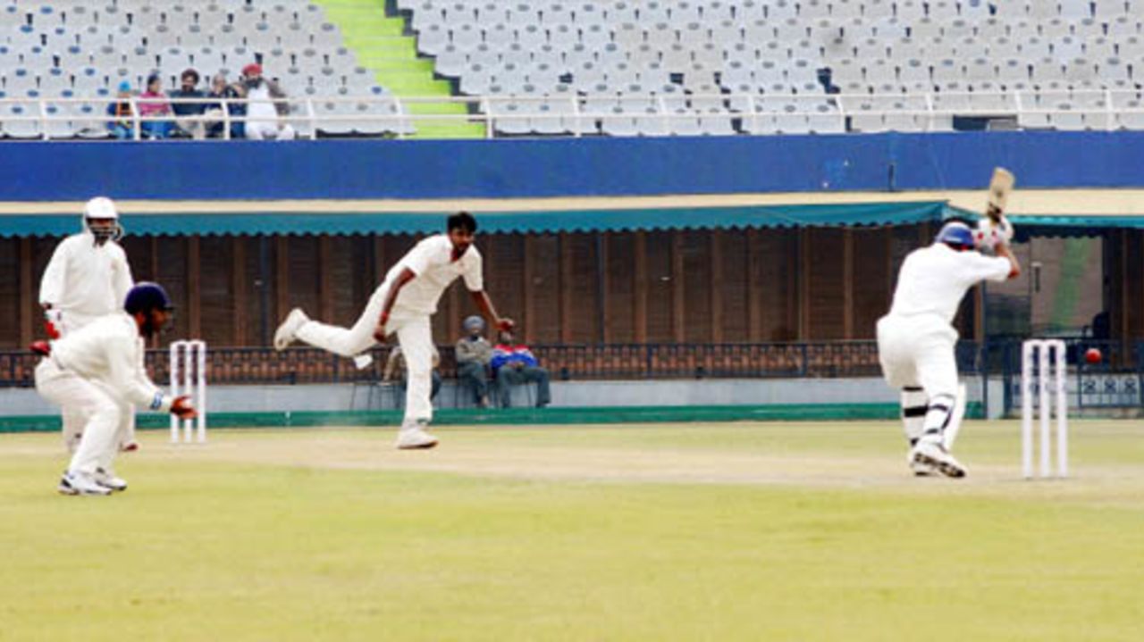 Debasis Mohanty in his follow through, Punjab v Orissa, Ranji Trophy Super League, Group A, 6th round, Chandigarh, 2nd day, December 18, 2007 