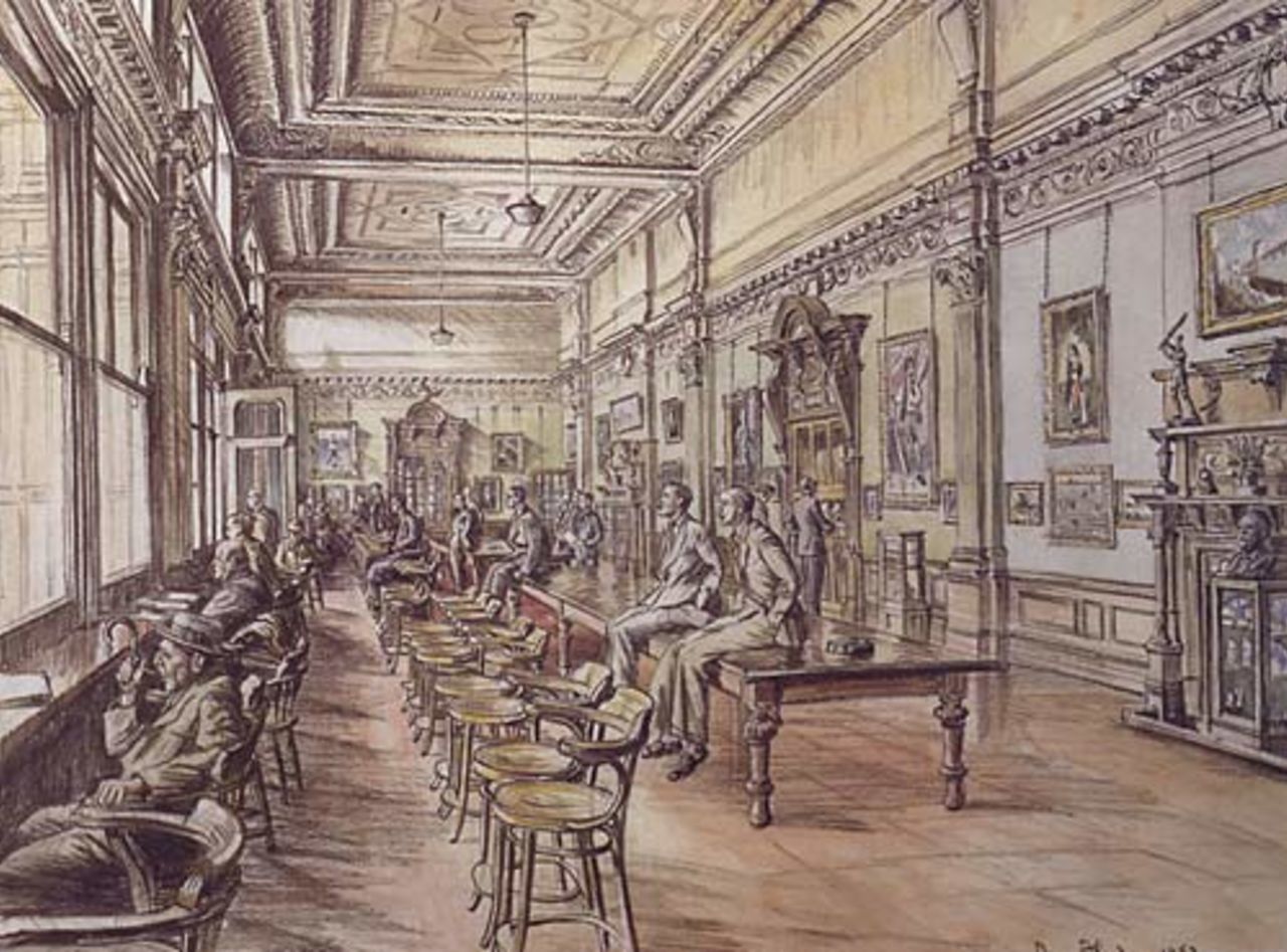 Denis Flanders' famous sketch of the Long Room at Lord's, 1953