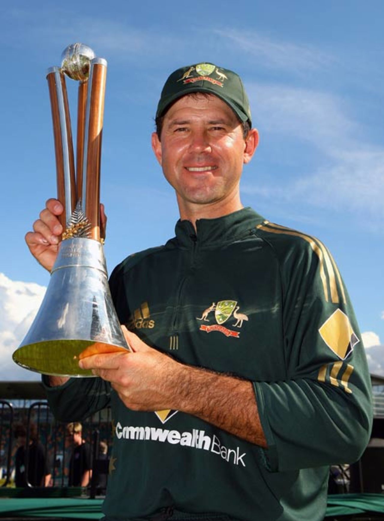 Ricky Ponting shows off the Chappell-Hadlee Trophy, Australia v New Zealand, 3rd ODI, Hobart, December 20, 2007