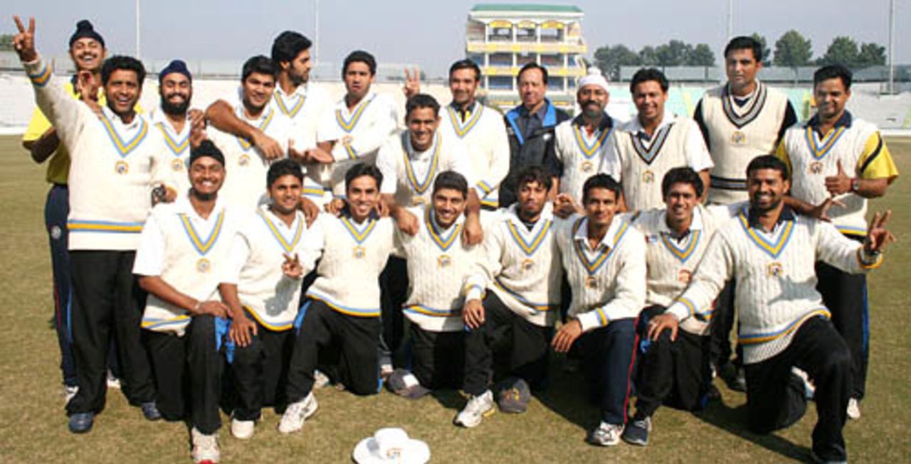 The Punjab squad pose after their win over Orissa, Punjab v Orissa, Ranji Trophy Super League, Group A, 6th round, Chandigarh, 4th day, December 20, 2007 