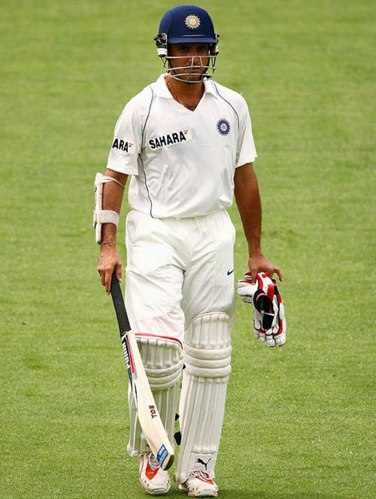 Sourav Ganguly walks back for 59 after flicking one to midwicket, Victoria v Indians, tour match, Melbourne, 2nd day, December 21, 2007