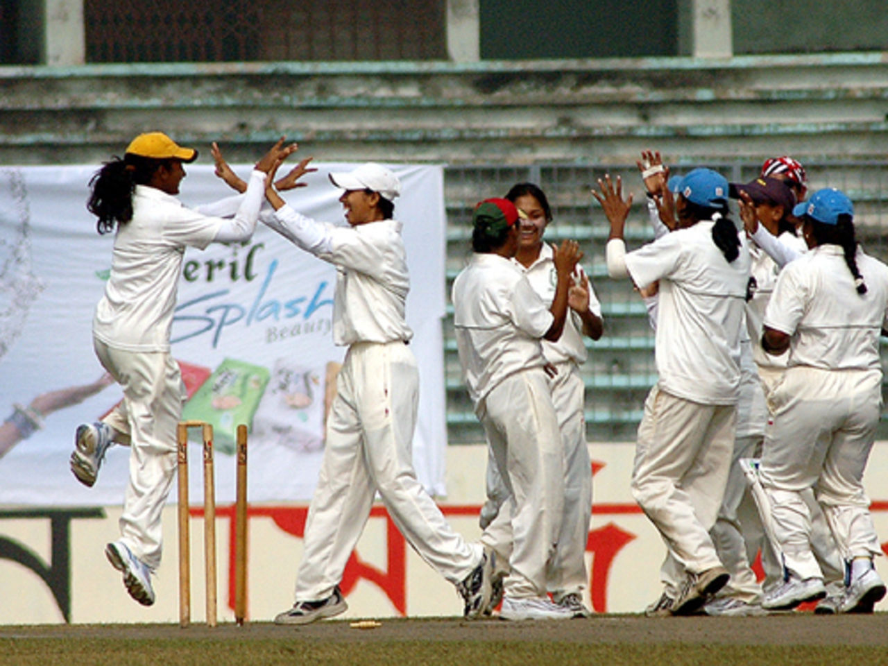 The Khulna women celebrate the fall of a Rajshahi wicket, Women's Divisional League, Sher-e-Bangla National Cricket Stadium, Mirpur, December 27, 2007