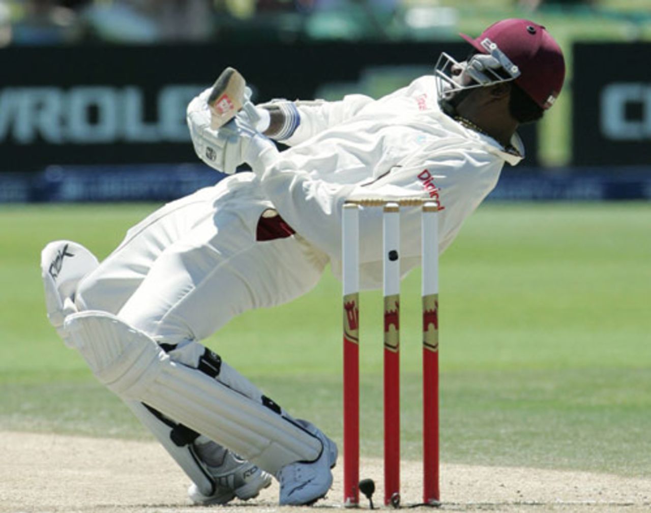 Chris Gayle sways out of the way of a bouncer, South Africa v West Indies, 1st Test, Port Elizabeth, 3rd day, December 28, 2007