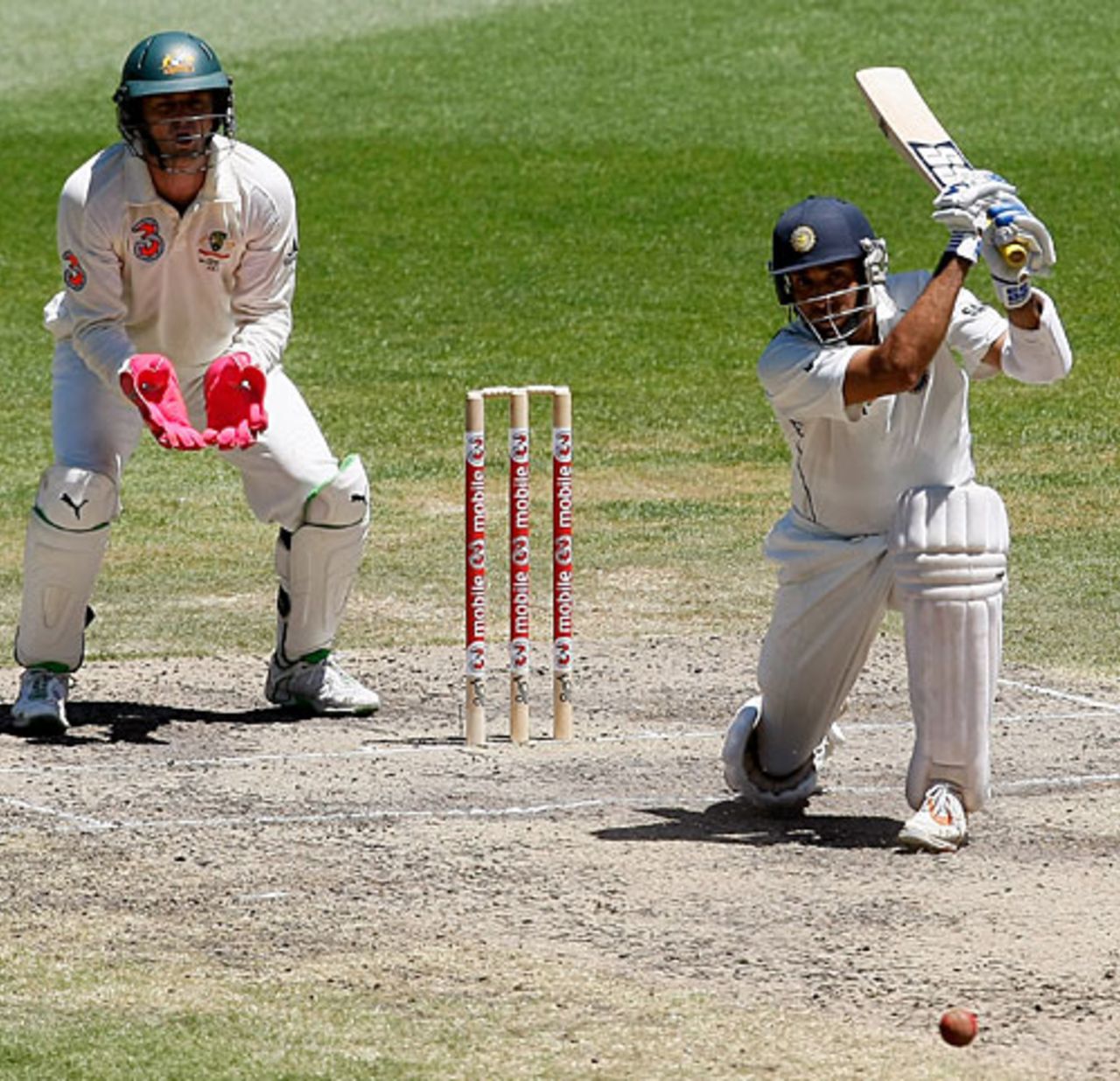 VVS Laxman drives through cover, Australia v India, 1st Test, Melbourne, 4th day, December 29, 2007