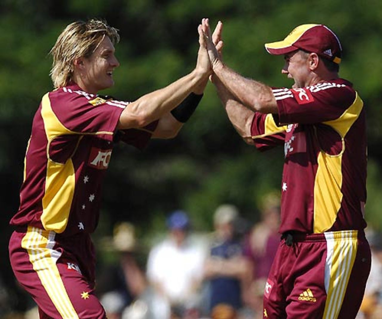 Shane Watson and Jimmy Maher celebrate a wicket, Queensland v Victoria, Twenty20 Big Bash, Townsville, December 31, 2007