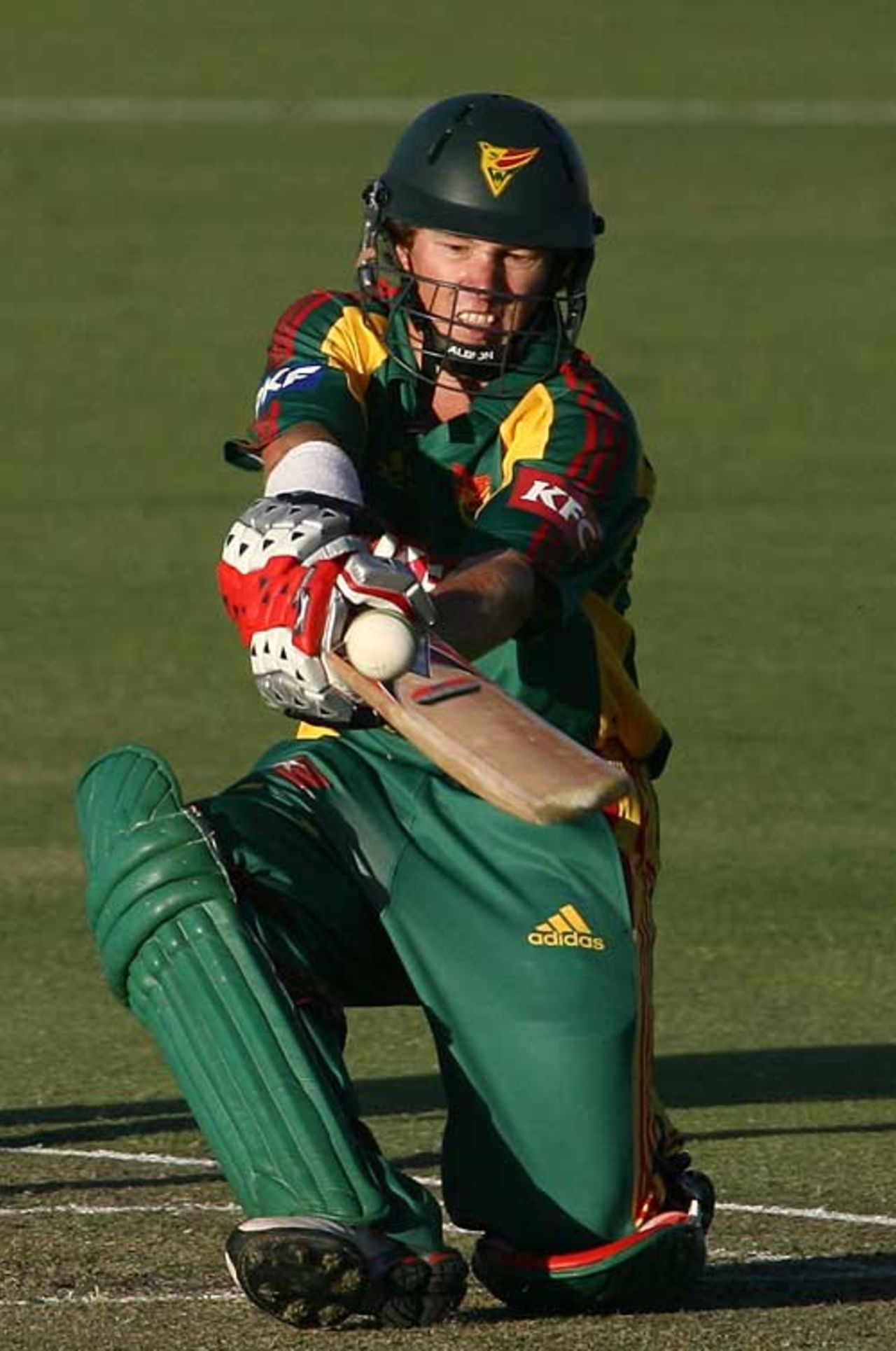 Dane Anderson sweeps during his 31, Western Australia v Tasmania, Twenty20 Big Bash, Perth, December 31, 2007