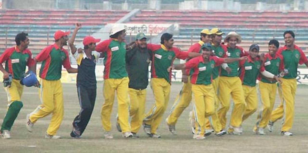 Dhaka celebrate their narrow-one-run victory over Chittagong, Chittagong v Dhaka, National Cricket League one-day, Chittagong, December 31, 2007