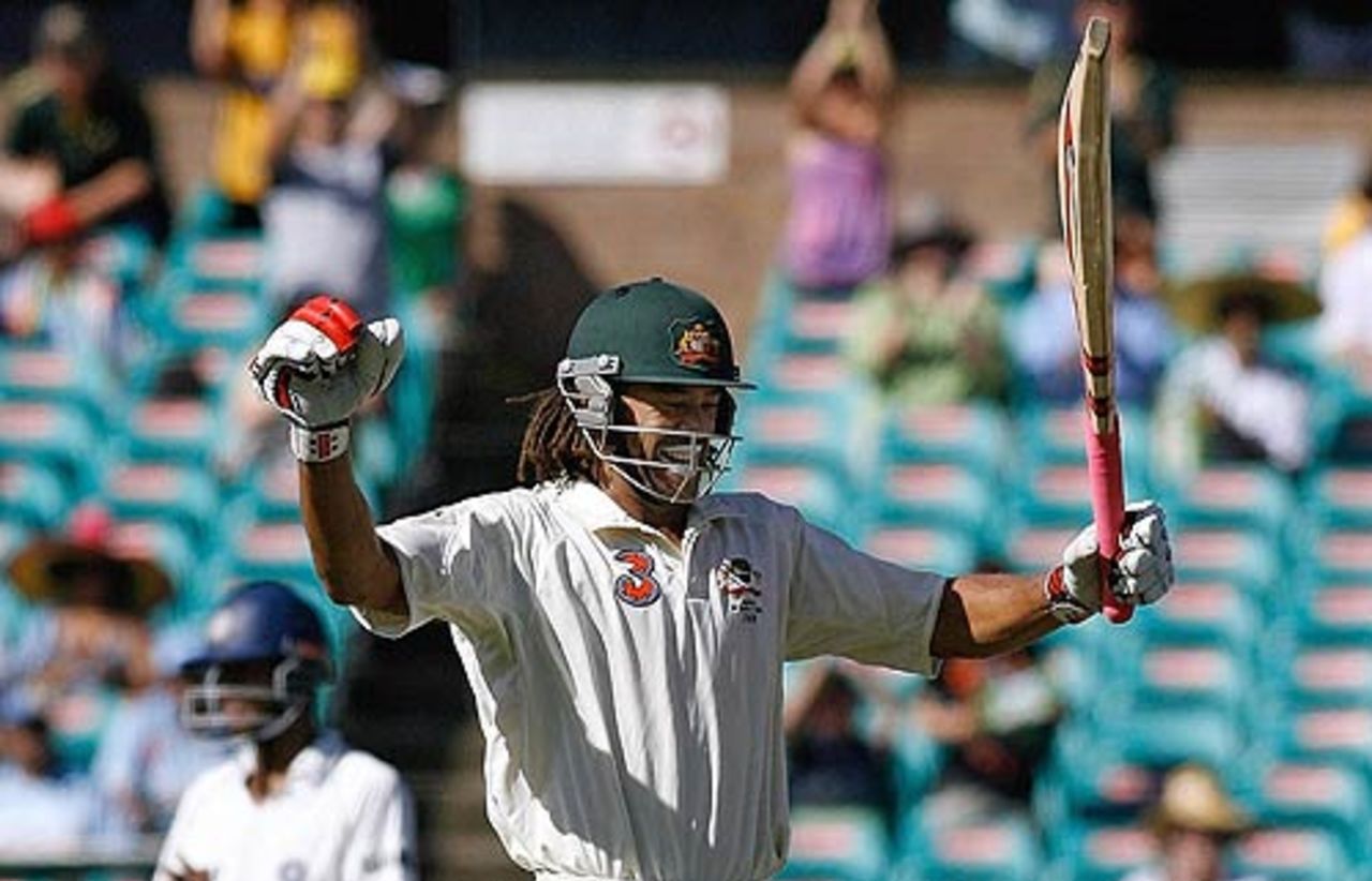 Andrew Symonds celebrates his second Test century, Australia v India, 2nd Test, Sydney, 1st day, January 2, 2008
