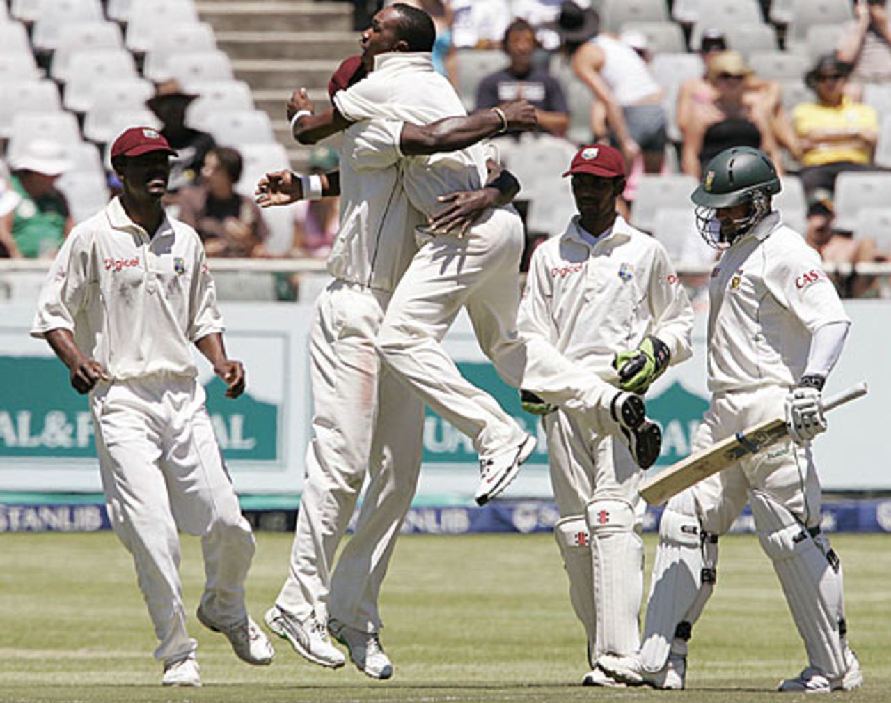Dwayne Bravo is pumped after dismissing Mark Boucher for 59, South Africa v West Indies, 2nd Test, Cape Town, January 4, 2008