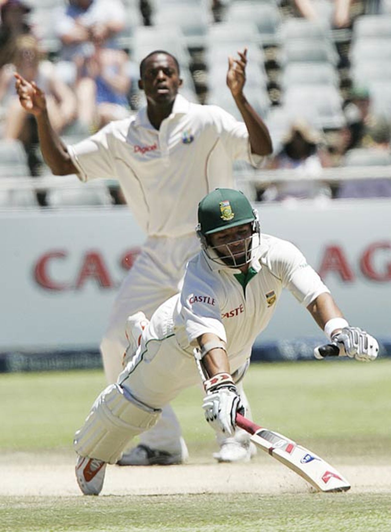 Ashwell Prince's full-length dive fails to beat Jerome Taylor's throw and he is run out for 98, South Africa v West Indies, 2nd Test, Cape Town, January 4, 2008