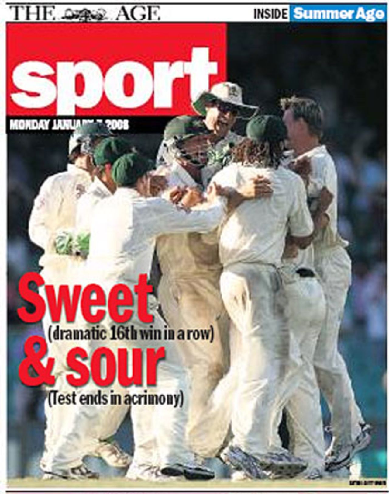 <I>The Age</I> reflects on a bitter-sweet victory, Australia v India, 2nd Test, Sydney, 5th day, January 6, 2008