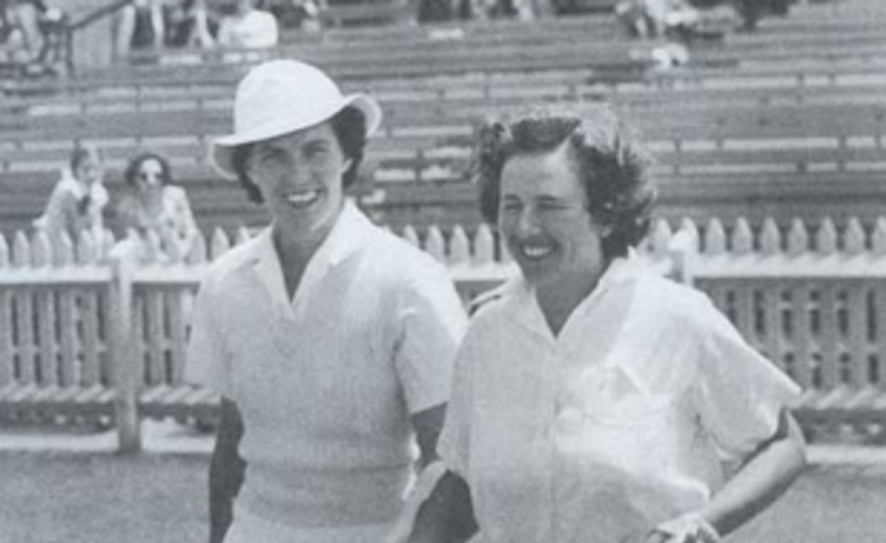Betty Wilson and Una Paisley walk out at Adelaide, January 1949