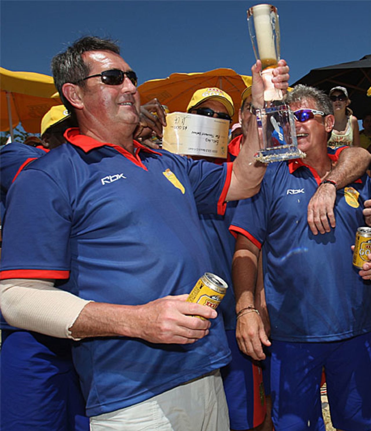 Graham Gooch celebrates a second successive regional final win, XXXX Gold tournament, Adelaide, January 9, 2007