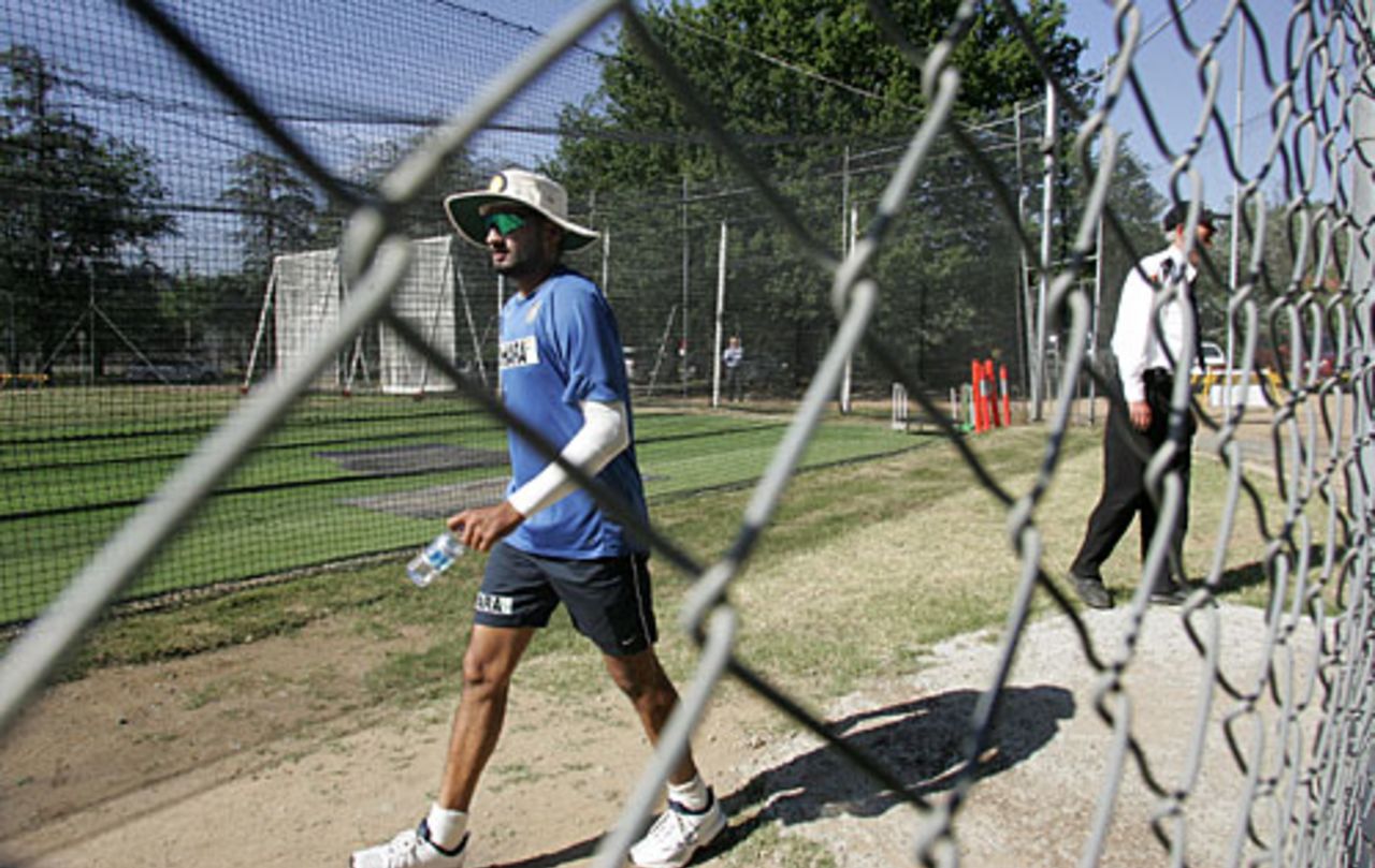 Harbhajan Singh walks in for a nets session at the Manuka Oval, Canberra, January 9, 2008
