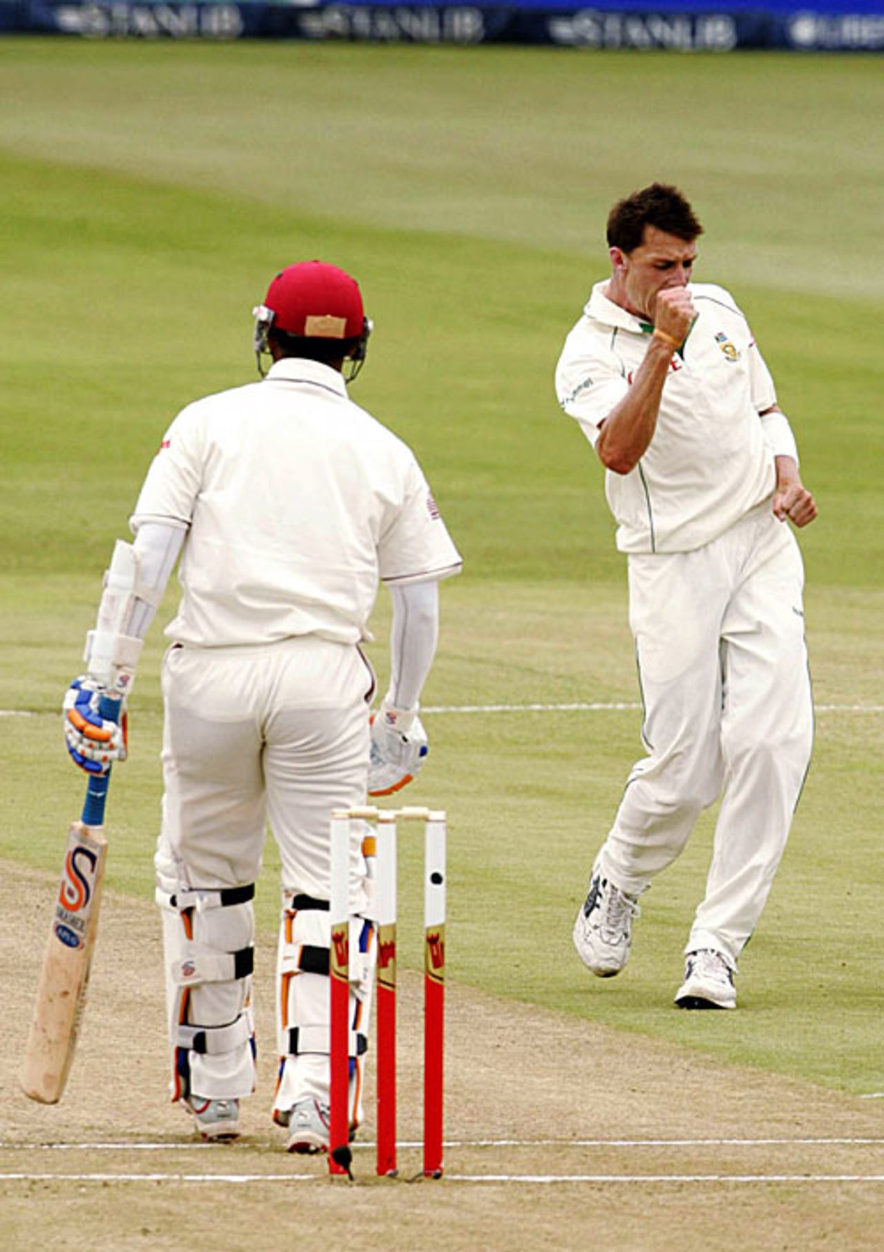 Dale Steyn pumps his fist after dismissing Daren Ganga, South Africa v West Indies, 3rd Test, Durban, January 10, 2007