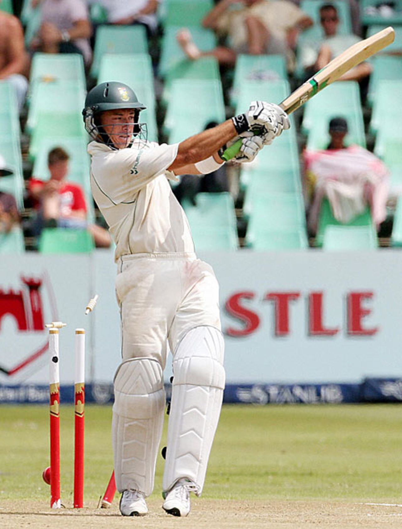 Herschelle Gibbs drags one onto his stumps, South Africa v West Indies, 3rd Test, Durban, January 10, 2007