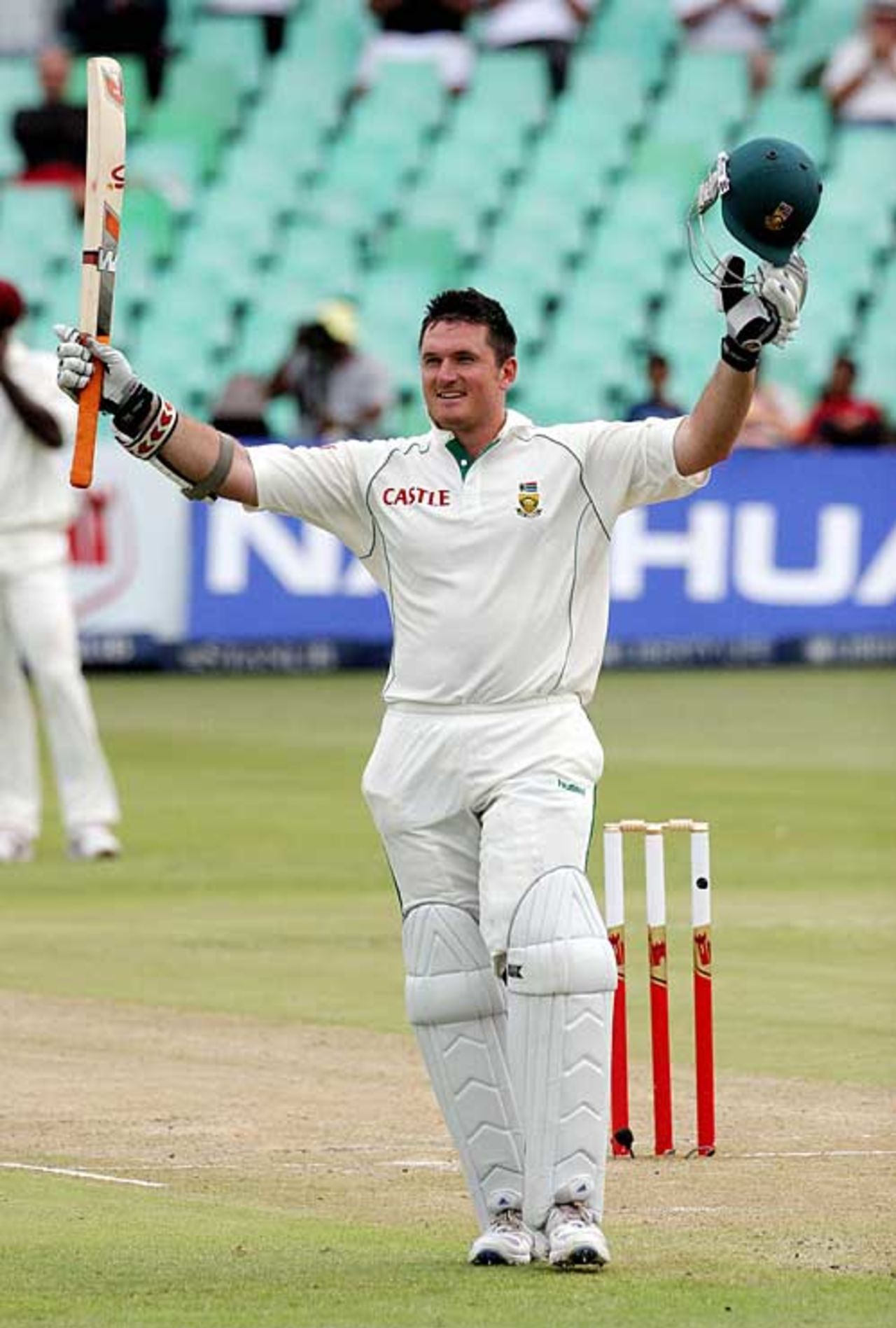 Graeme Smith celebrates reaching his 13th Test century, South Africa v West Indies, 3rd Test, Durban, January 10, 2007