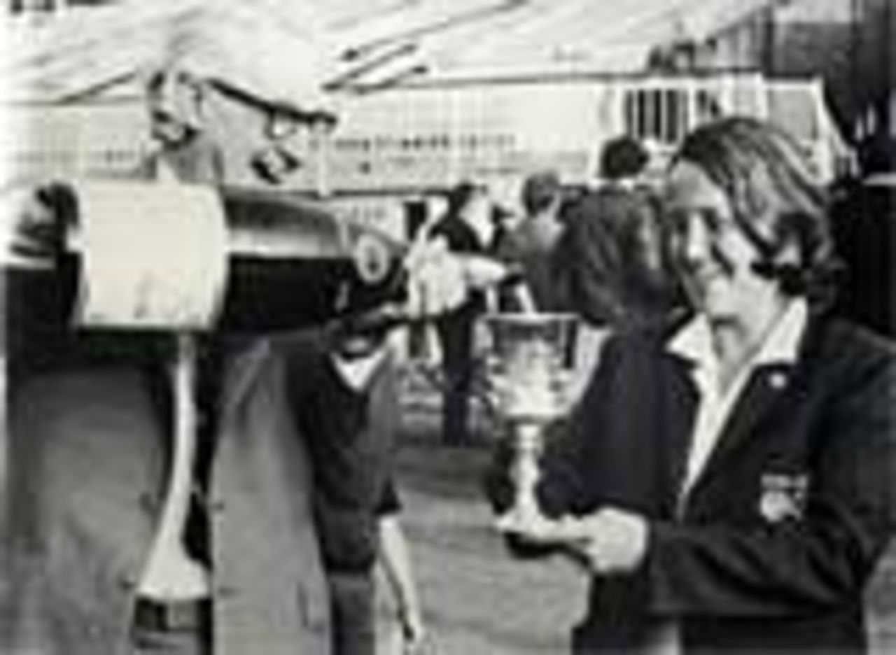 Rachael Heyhoe-Flint and Sir Jack Hayward celebrate England's victorious World Cup campaign in 1973