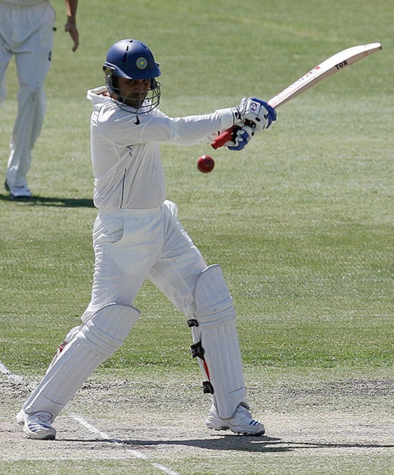 Virender Sehwag carves one away, ACT XI v Indians, 3rd day, Canberra, January 12, 2008