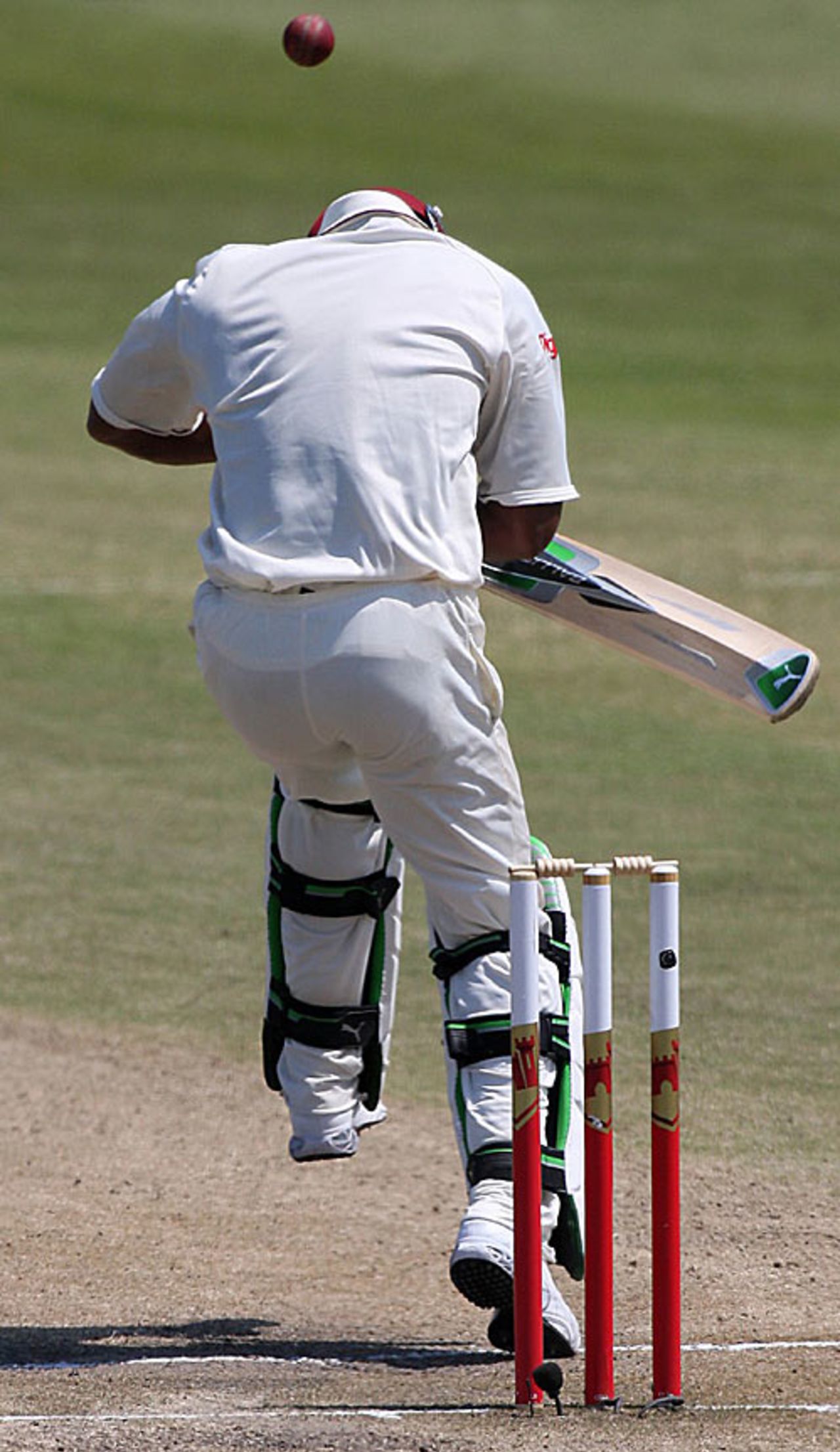 Marlon Samuels ducks beneath a bouncer...but loses his head in the process, South Africa v West Indies, 3rd Test, Durban, 3rd day, January 12, 2008 
