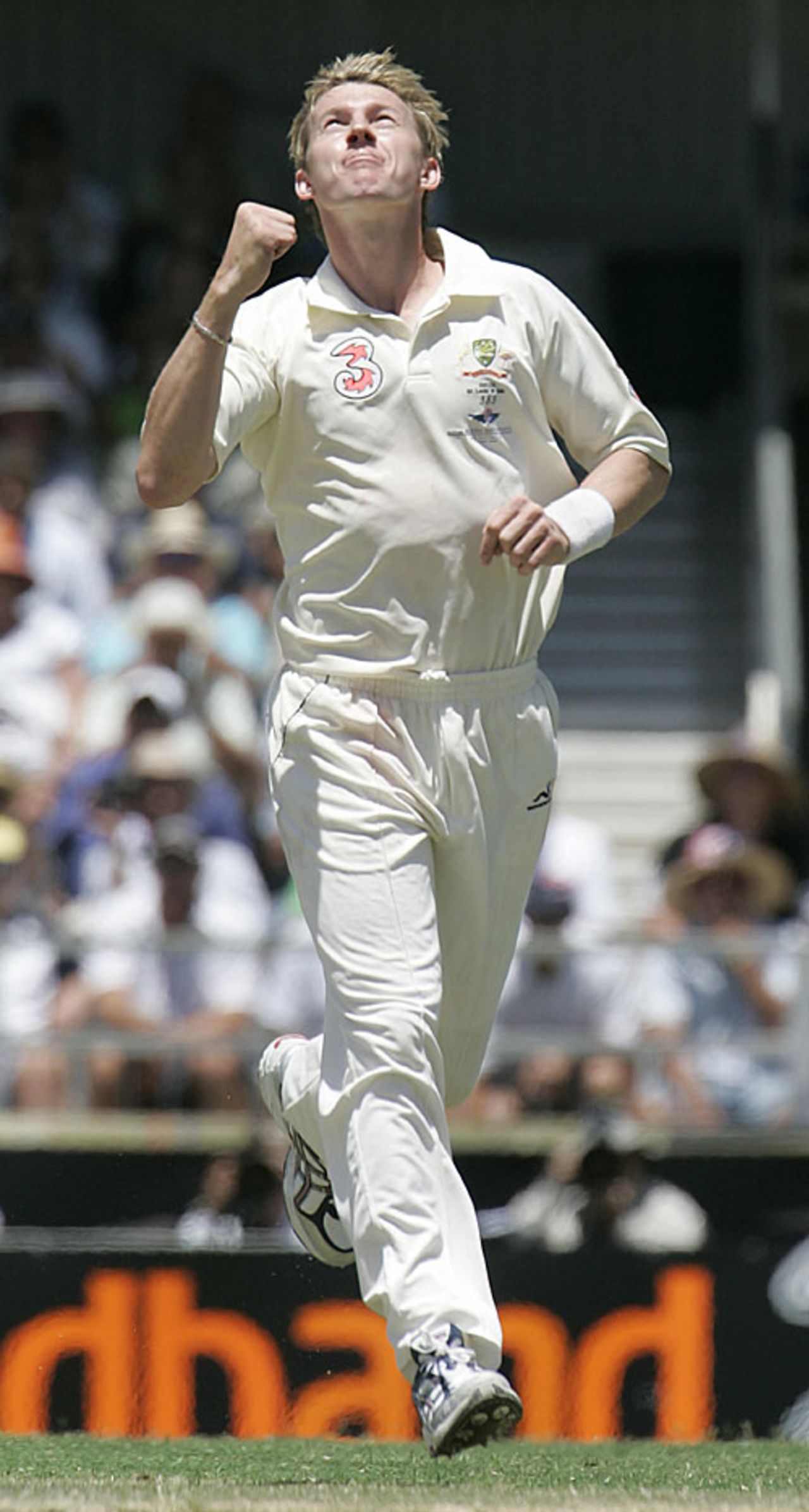 Brett Lee celebrates after dismissing Wasim Jaffer, Australia v India, 3rd Test, Perth, 1st day, January 16, 2008