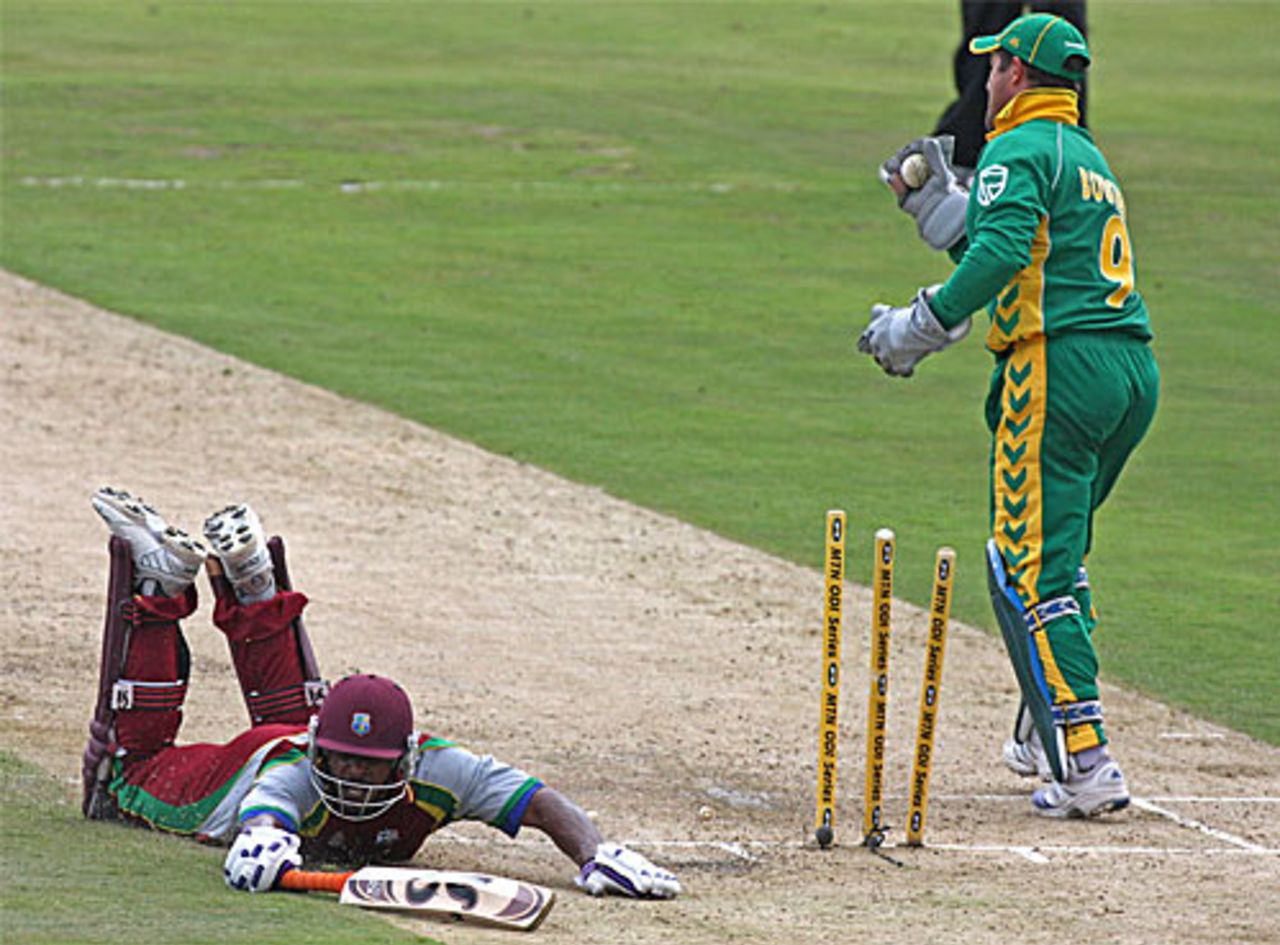 Runako Morton is run out for 41, South Africa v West Indies, 1st ODI, Centurion, January 20, 2008