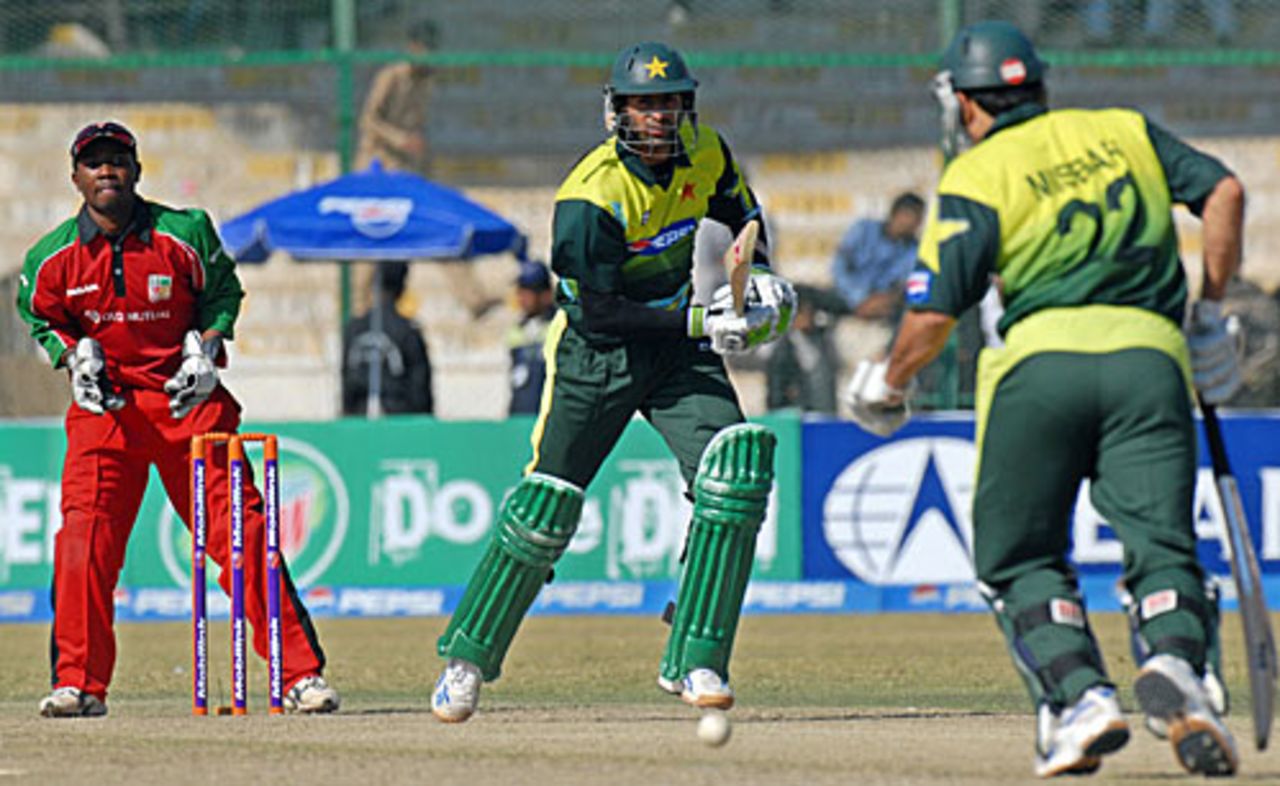 Shoaib Malik nudges one past the bowler, Pakistan v Zimbabwe, 1st ODI, Karachi, January 21, 2008