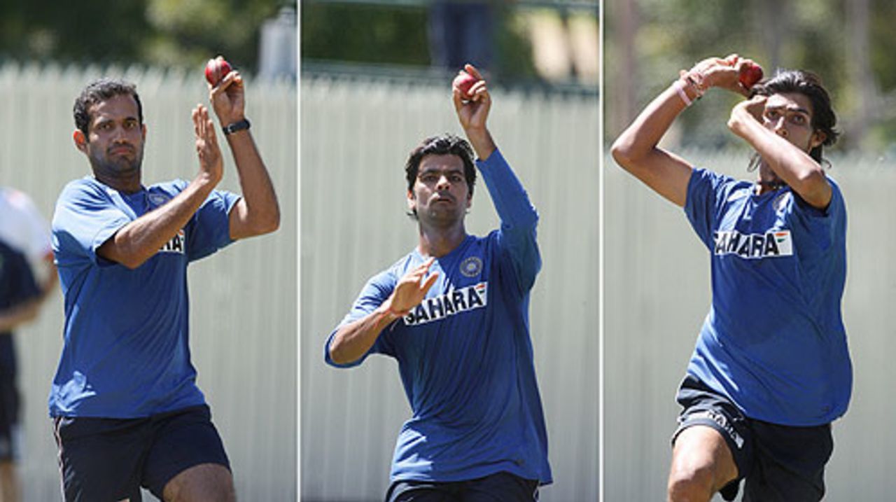 India's pace-bowling trio practise ahead of the Adelaide Test, Adelaide, January 22, 2008