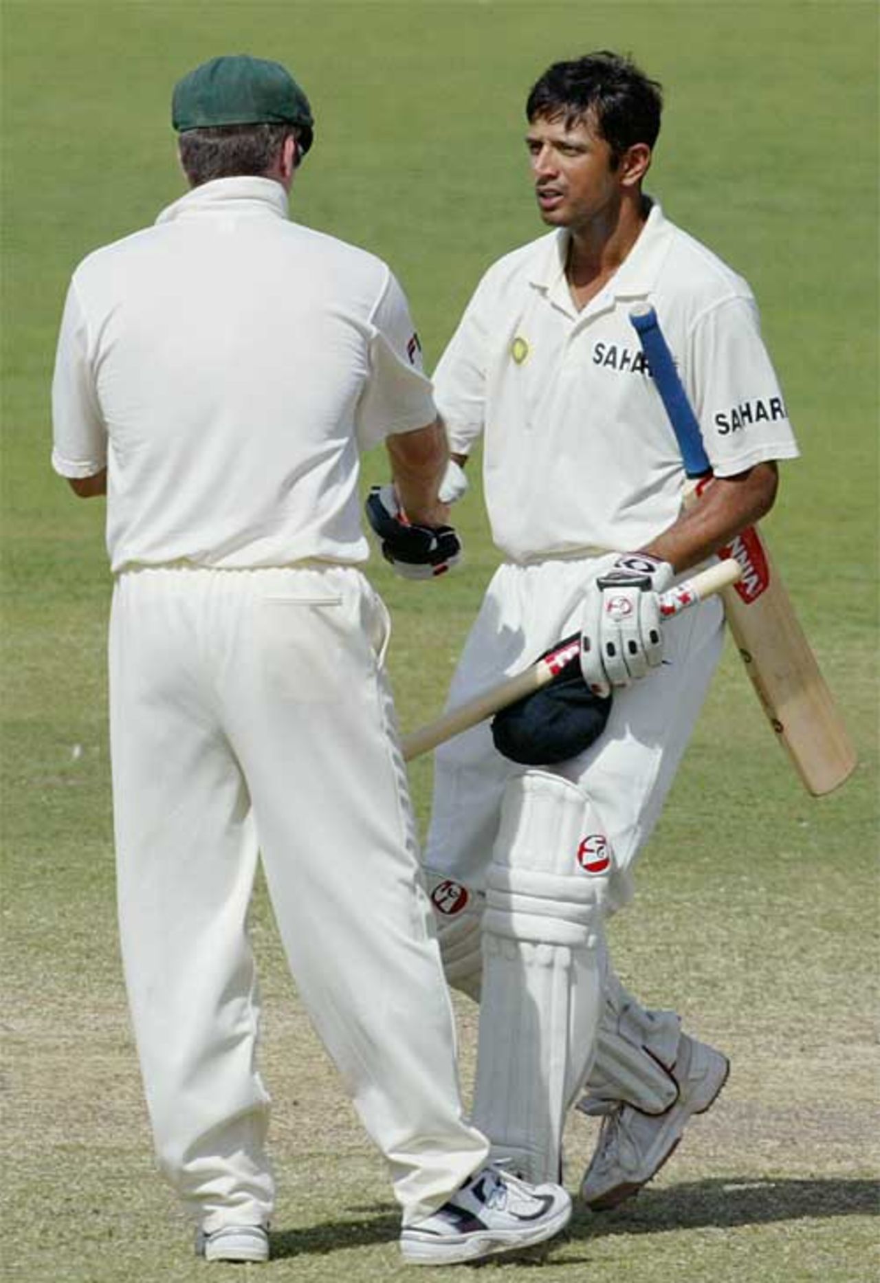 Rahul Dravid is congratulated by Steve Waugh, Australia v India, 2nd Test, Adelaide, December 16, 2003