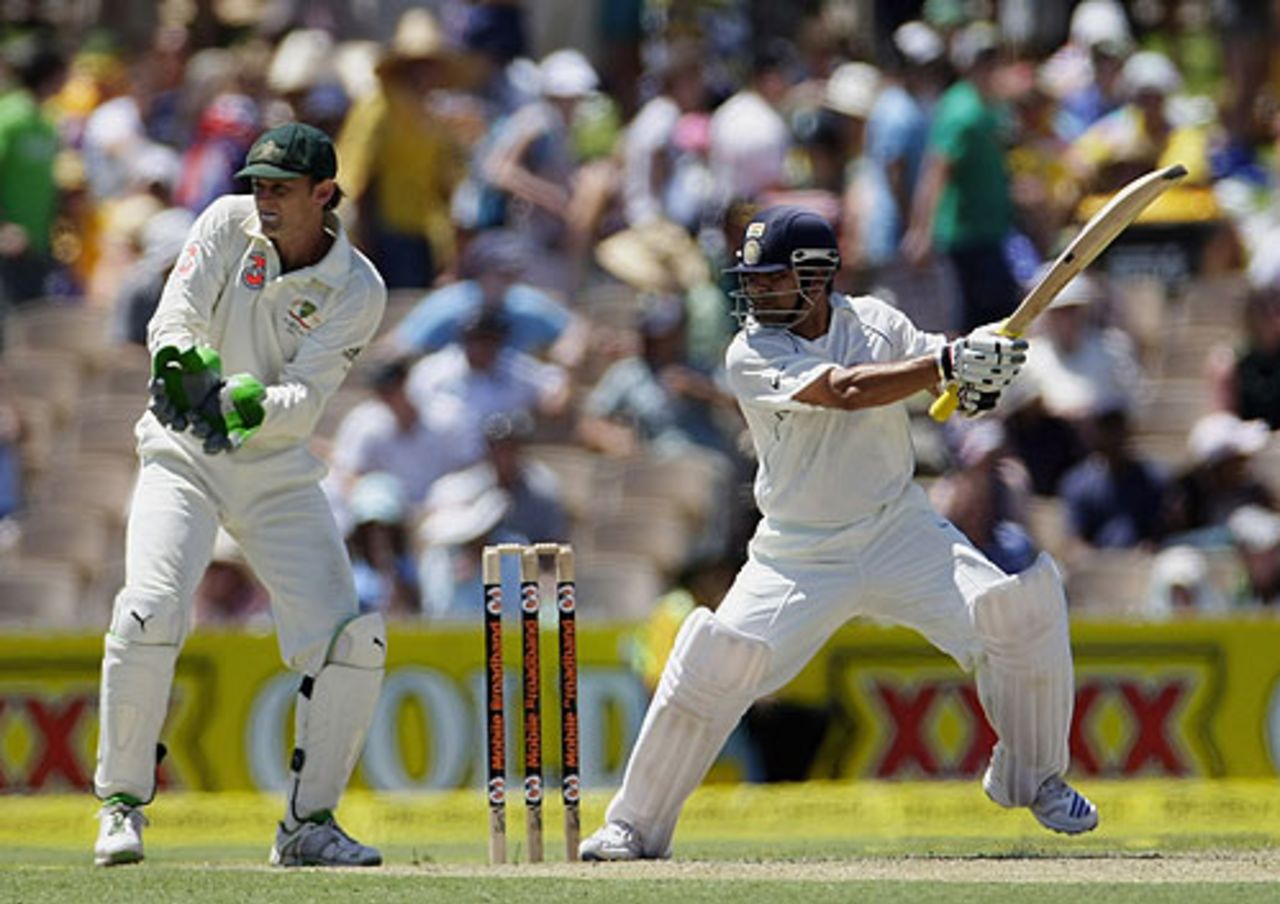 Sachin Tendulkar cracks another wide one away, Australia v India, 4th Test, Adelaide, 1st day, January 24, 2008