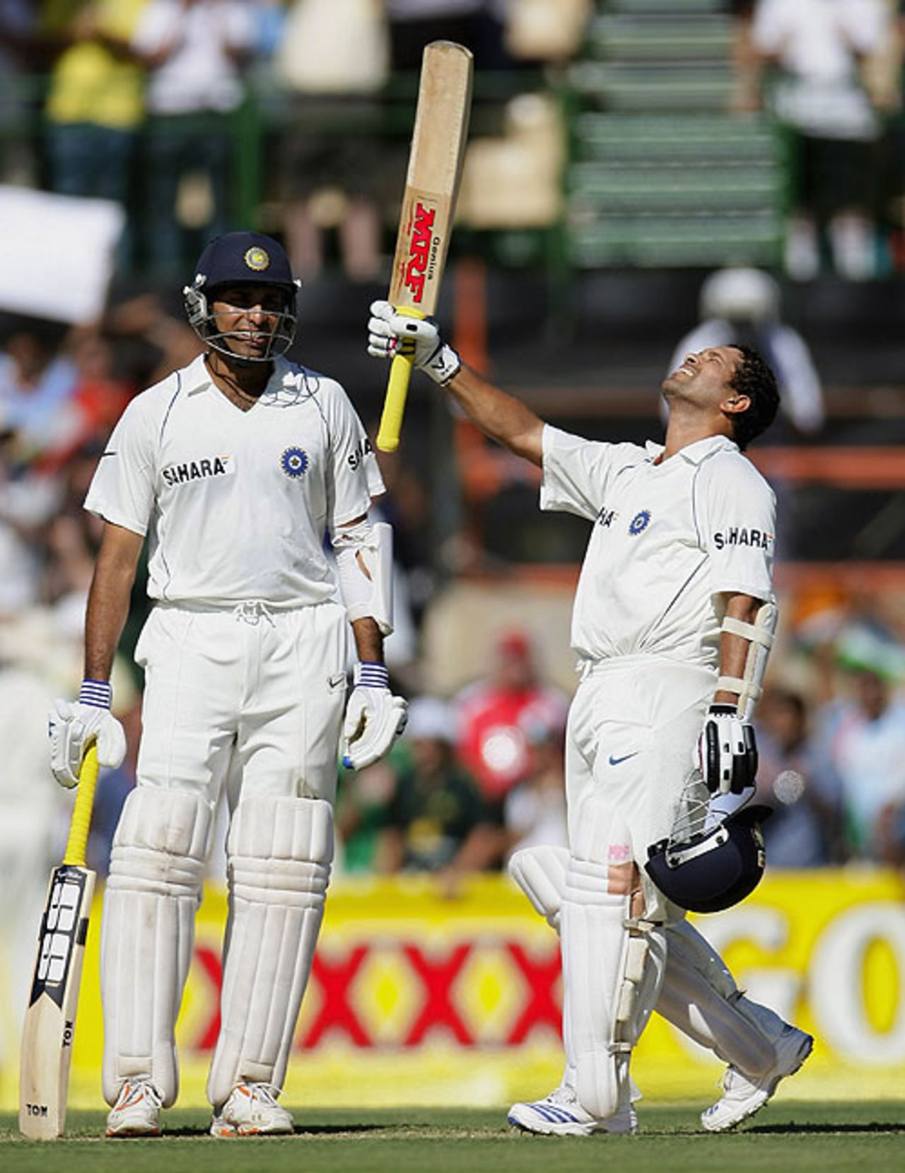 Sachin Tendulkar raised his 39th Test hundred during a 126-run stand with VVS Laxman, Australia v India, 4th Test, Adelaide, 1st day, January 24, 2008