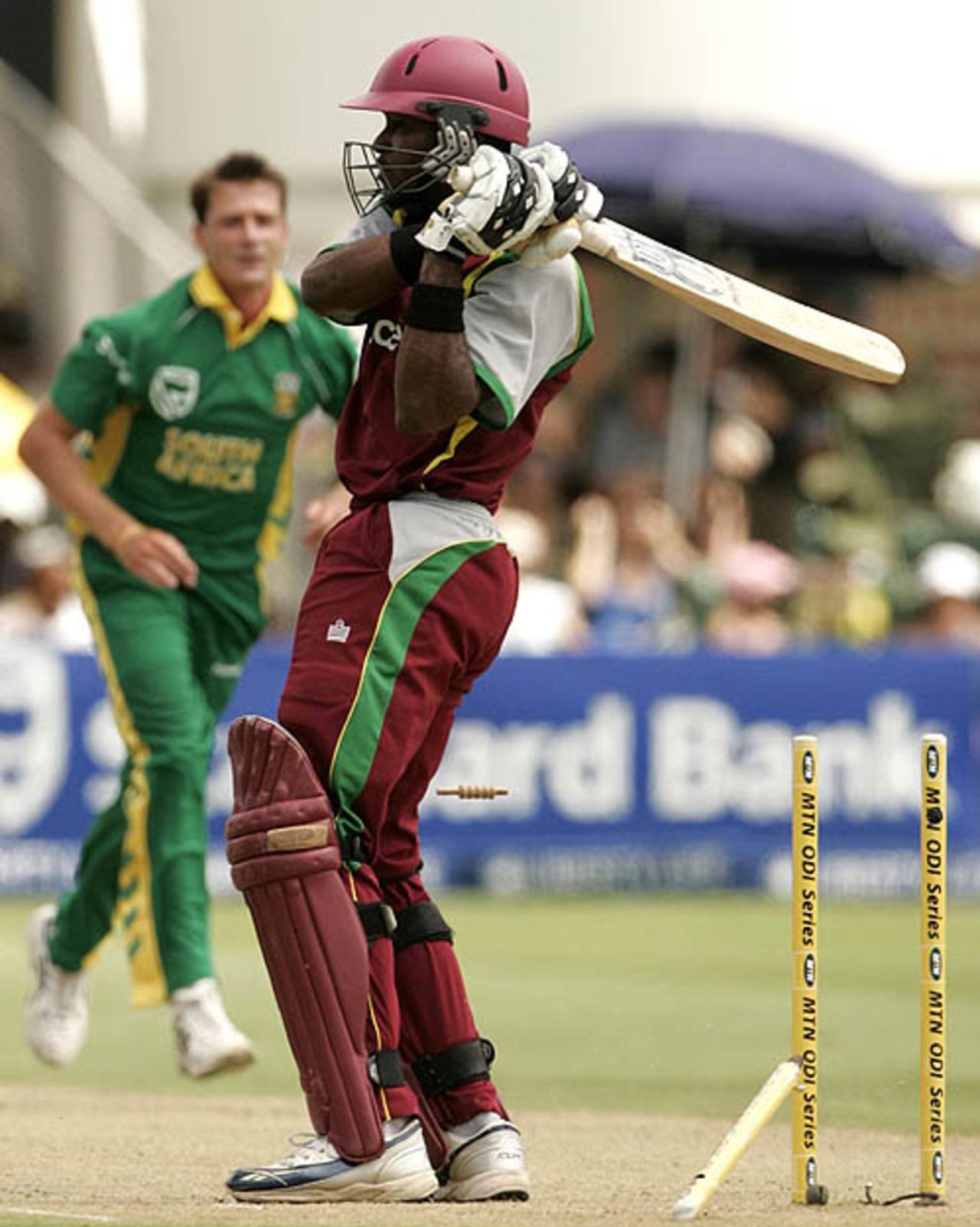 Brenton Parchment is bowled off a free hit, South Africa v West Indies, 3rd ODI, Port Elizabeth, January 27, 2008