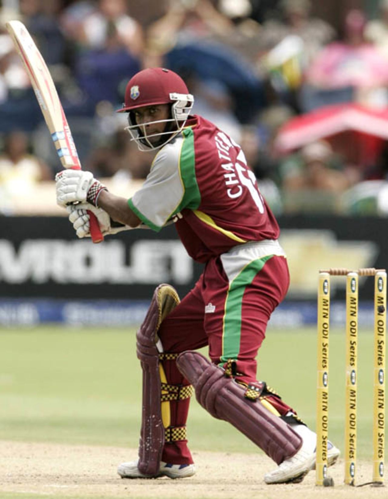 Sewnarine Chattergoon guides one to the off side, South Africa v West Indies, 3rd ODI, Port Elizabeth, January 27, 2008