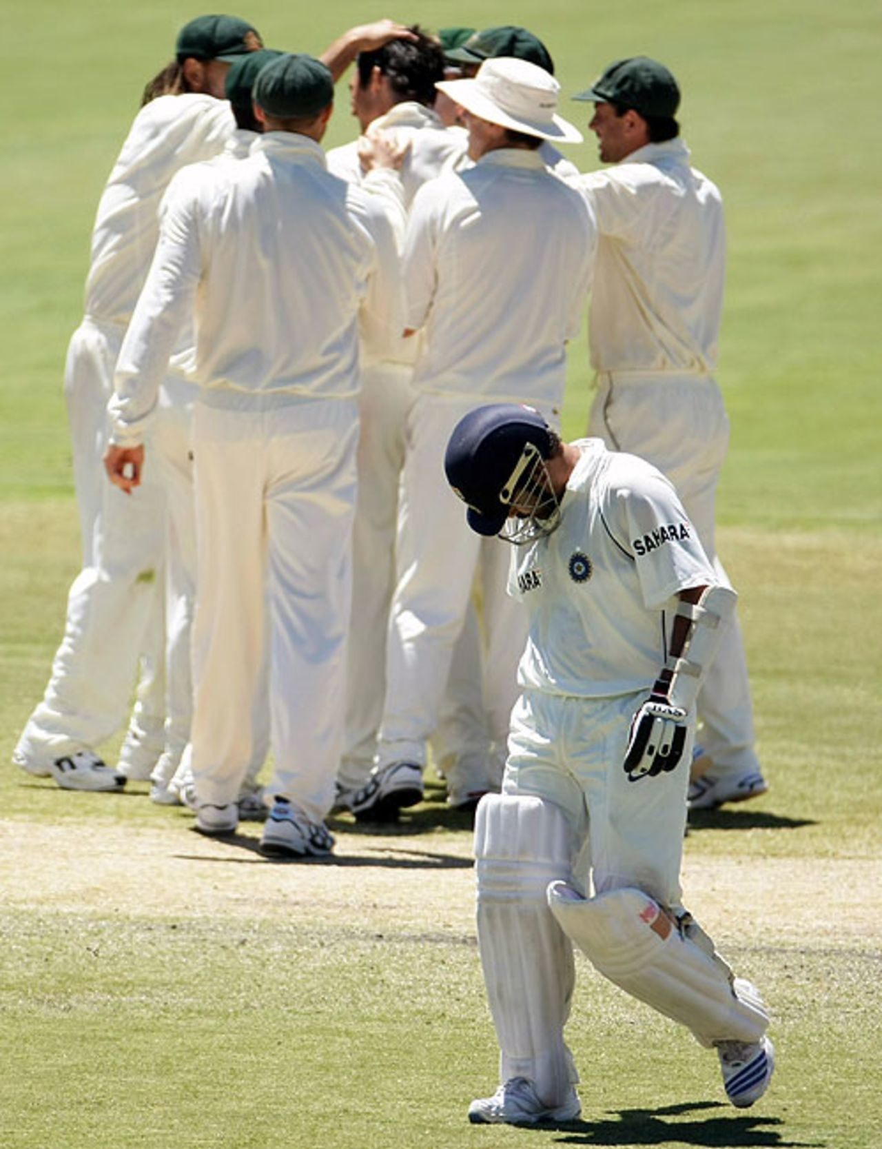 Sachin Tendulkar departs to a superb direct hit, Australia v India, 4th Test, Adelaide, 5th day, January 28, 2008