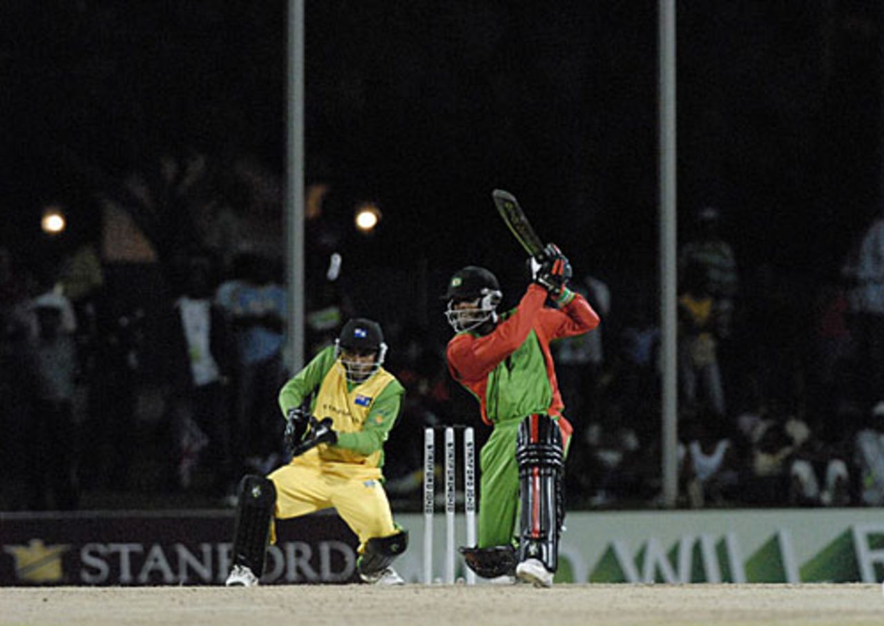 Dominica opener Tyrone Toussaint drives through the covers, British Virgin Islands v Dominica, 3rd match, Stanford 20/20, Antigua, January 27, 2007