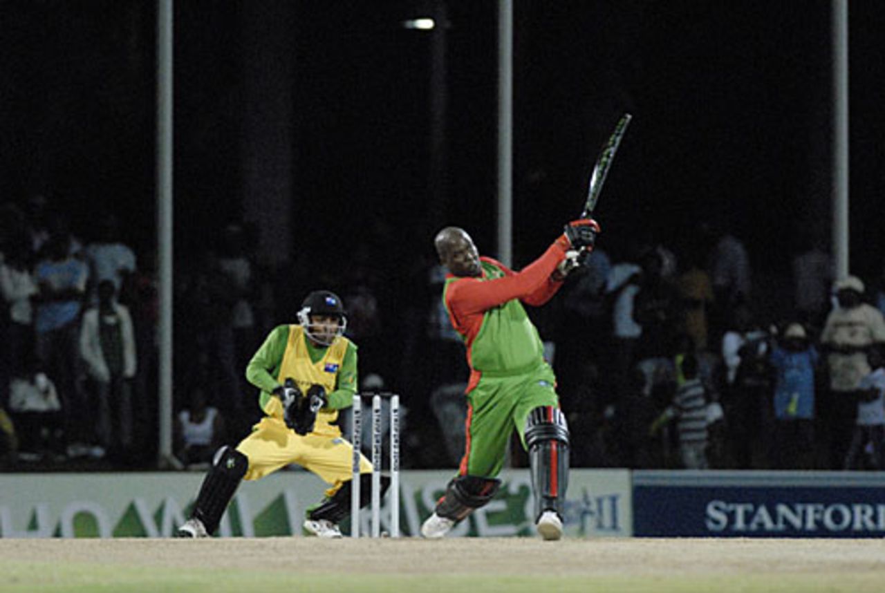 Roy Marshall heaves one to the leg side on his way to a 26-ball 40, British Virgin Islands v Dominica, 3rd match, Stanford 20/20, Antigua, January 27, 2007