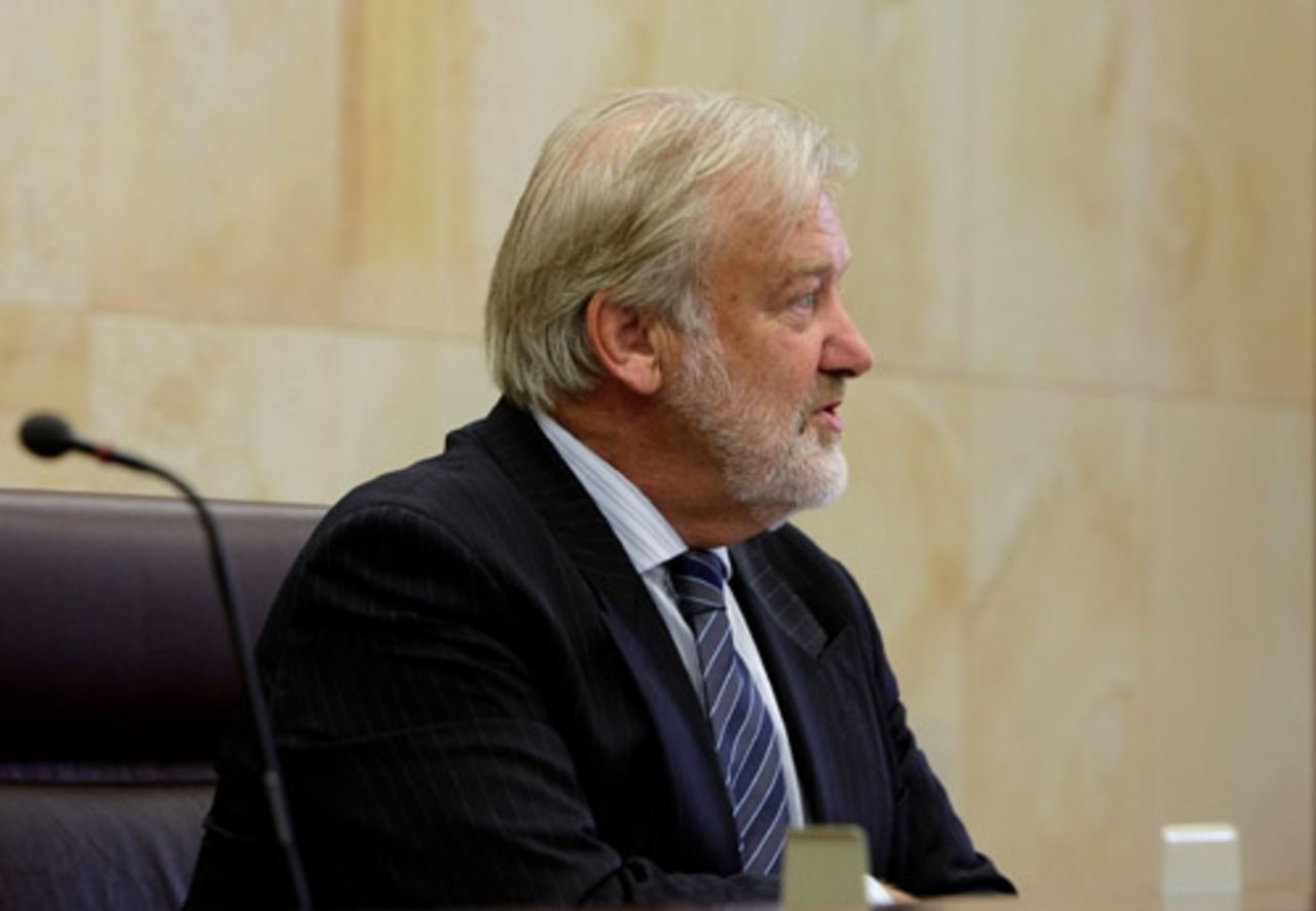 Justice John Hansen, the appeals commissioner, begins proceedings in Harbhajan Singh's hearing, Adelaide, January 29, 2008