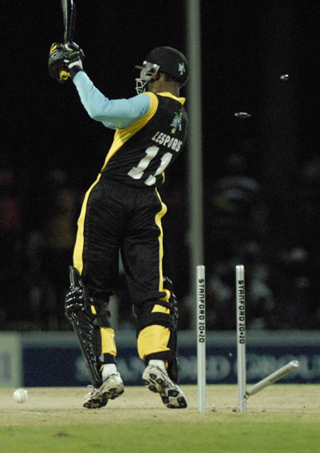 Keddy Lesporis is bowled after scoring 17, Cayman Islands v St Lucia, 2nd match, Stanford 20/20, Antigua, January 26, 2008
