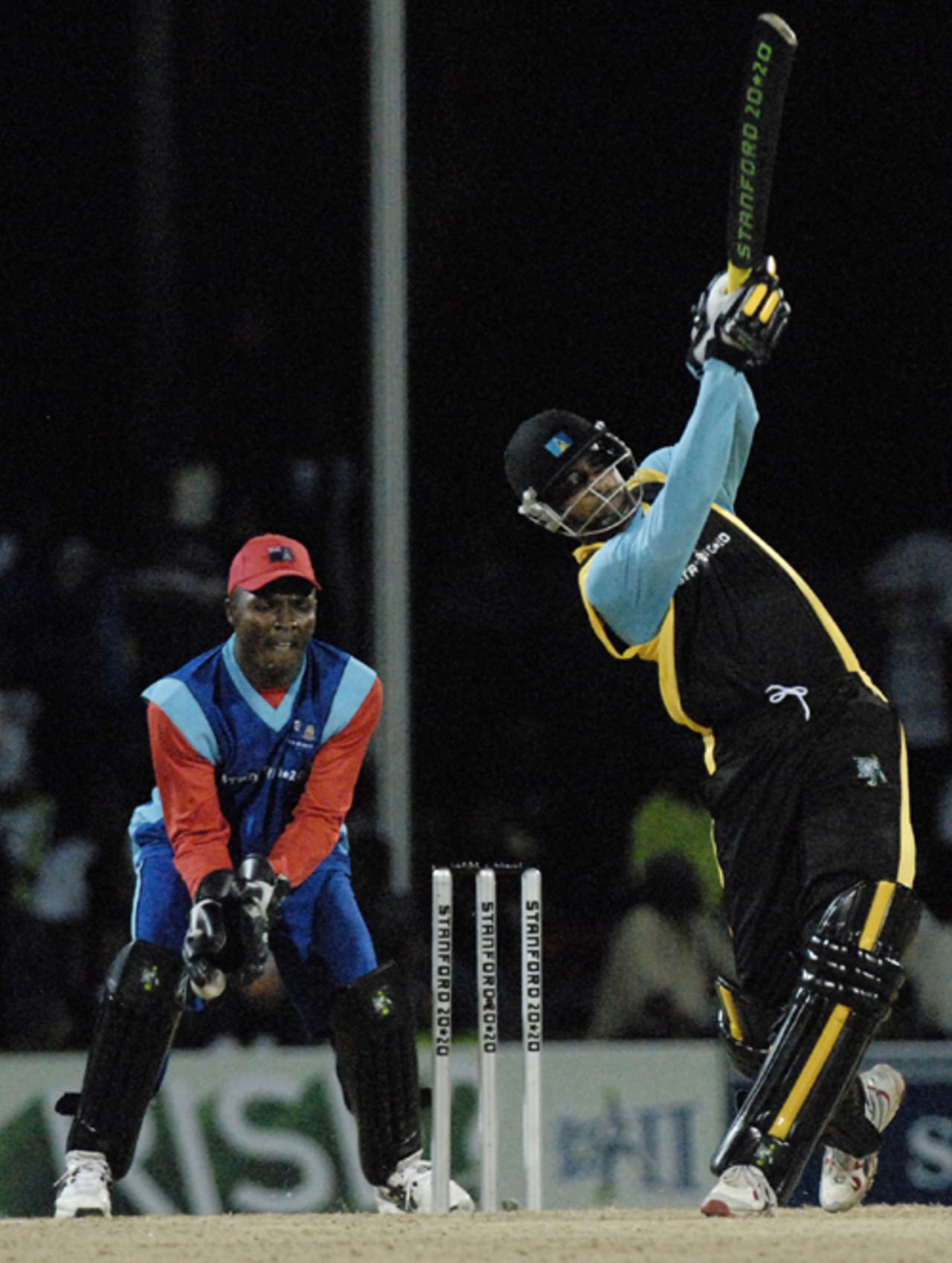 Cletus Mathurin powers the ball down the ground during his 47-ball 39, Cayman Islands v St Lucia, 2nd match, Stanford 20/20, Antigua, January 26, 2008