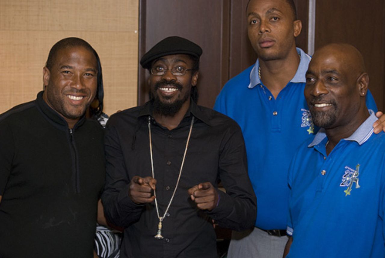 Former Liverpool footballer John Barnes and reggae star Beenie Man with Courtney Walsh and Viv Richards, Stanford 20/20, Antigua, January 26, 2008