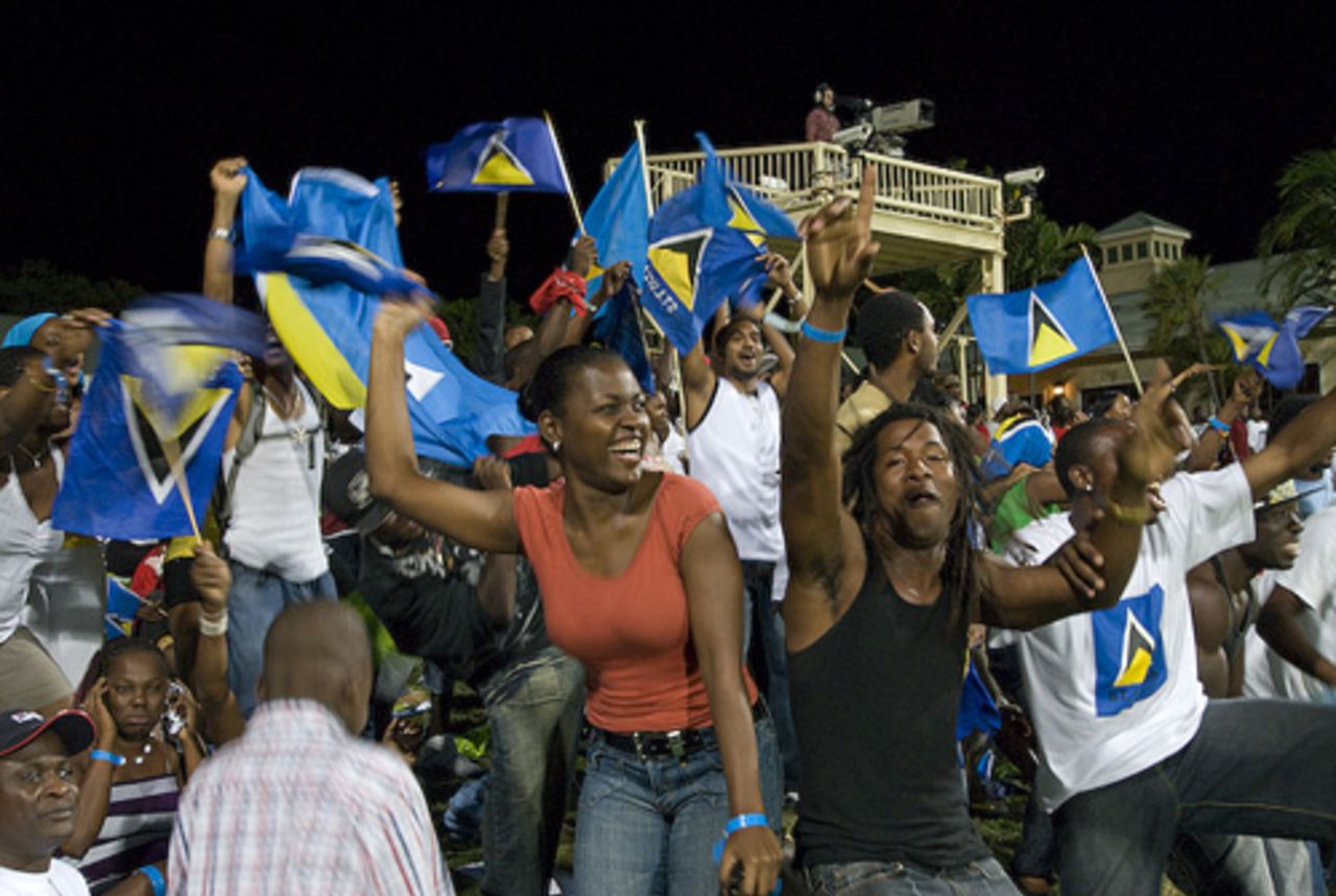 St. Lucian fans enjoy the party spirit, Cayman Islands v St Lucia, 2nd match, Stanford 20/20, Antigua, January 26, 2008