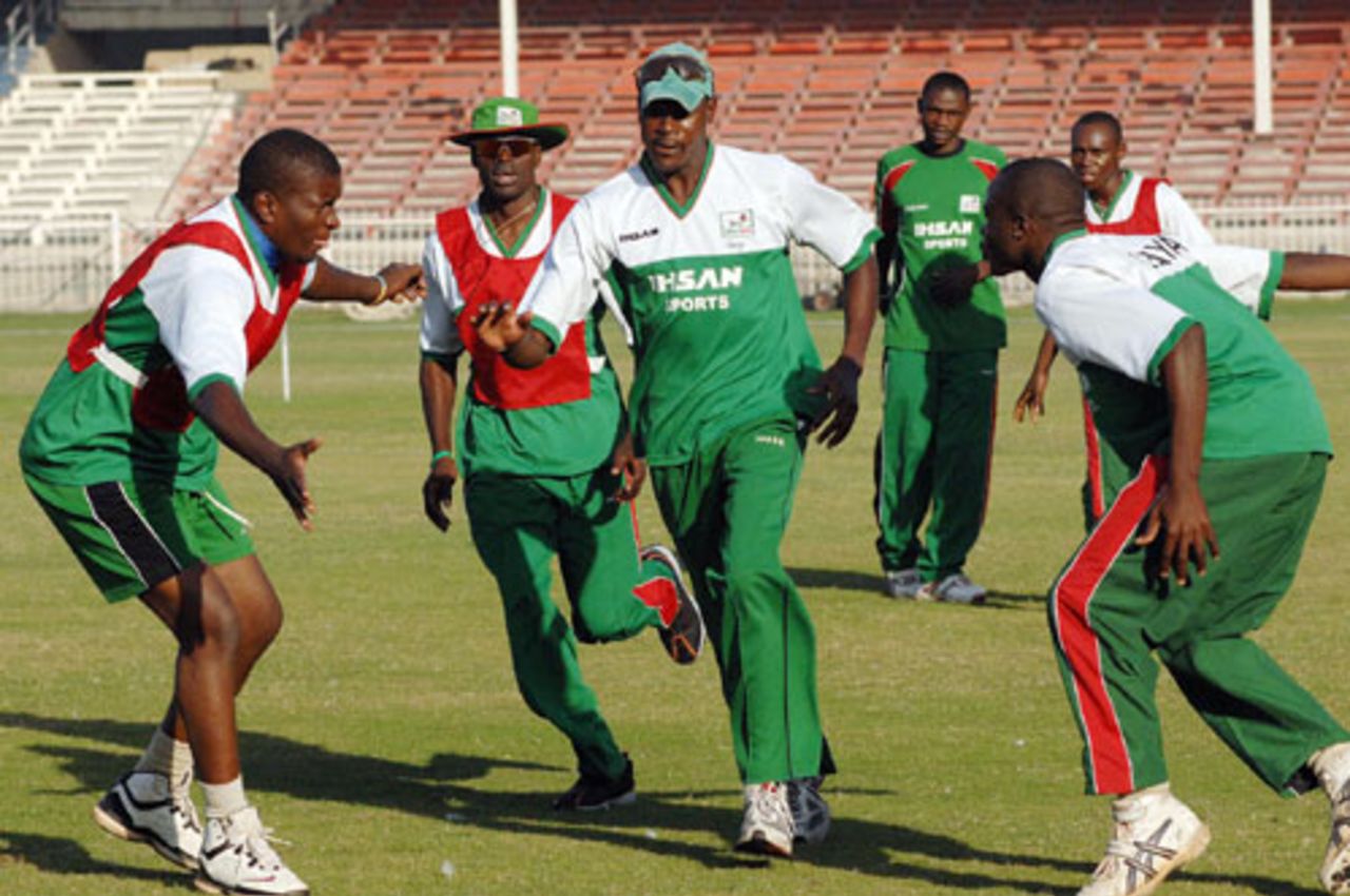 The Kenyans limber up ahead of the start of play, Kenya v Namibia, Intercontinental Cup, Sharjah, January 29, 2008