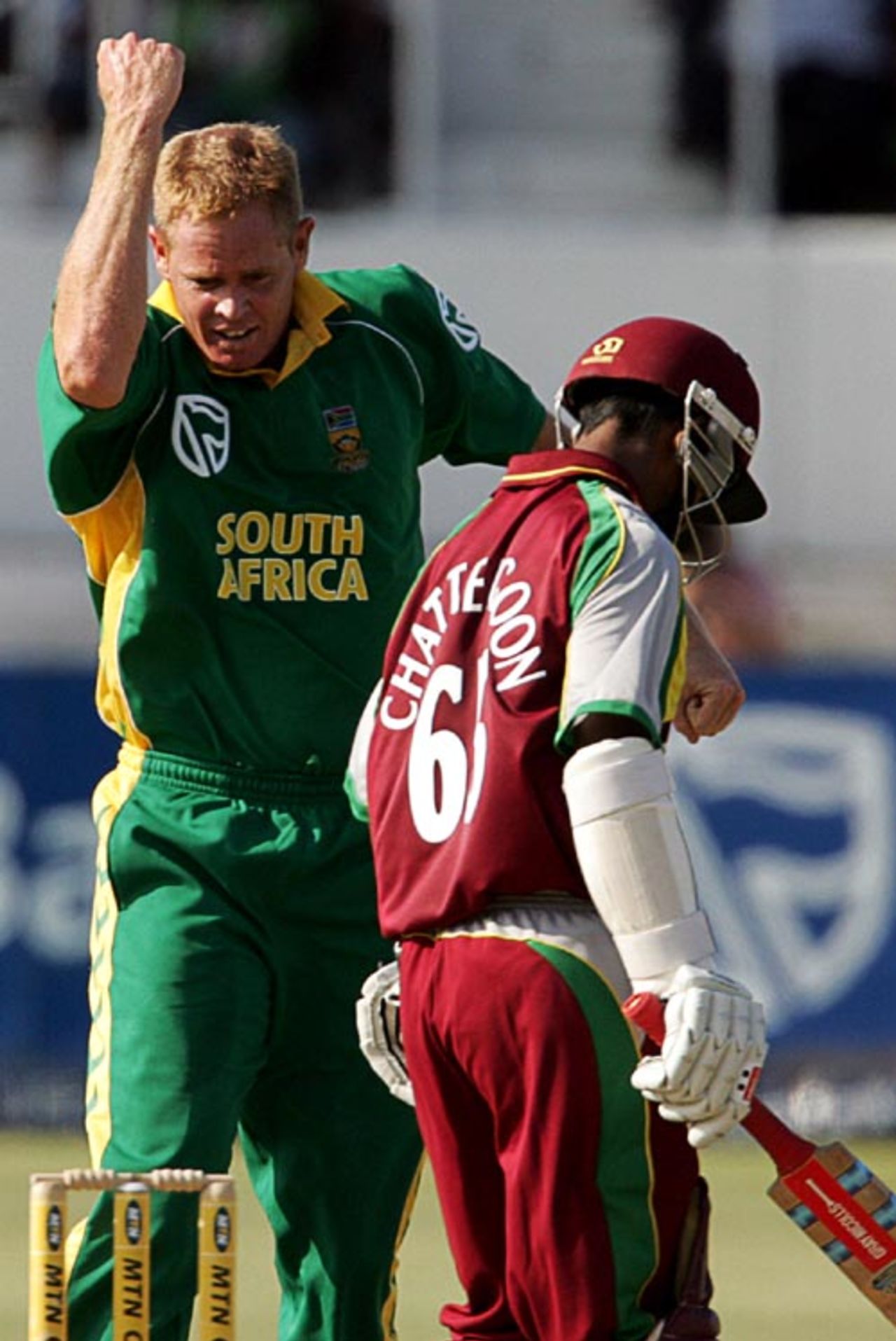 Shaun Pollock had Sewnarine Chattergoon caught behind for his final ODI wicket at Kingsmead, South Africa v West Indies, 4th ODI, Durban, February 1, 2008