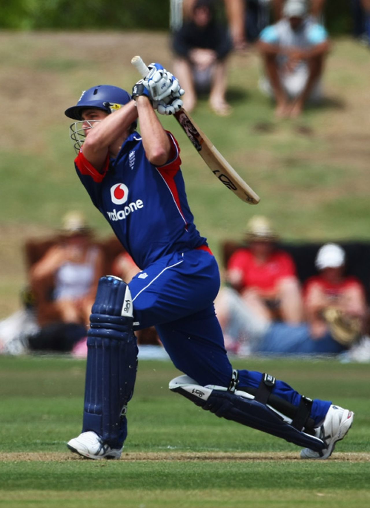 Luke Wright powers the ball down the ground during his unbeaten 42 off 15 balls, Canterbury v England XI, 50-over tour match, Christchurch, February 2, 2008  