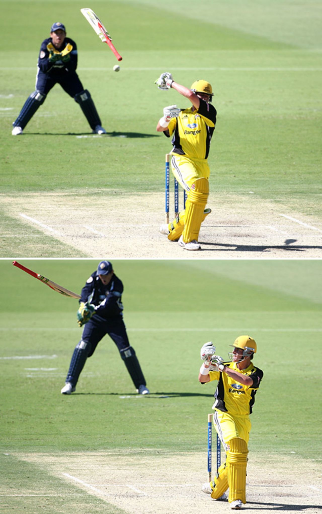 Where's my bat gone? Marcus North loses his grip, Western Australia v Victoria, Ford Ranger Cup, Perth, February 2, 2008