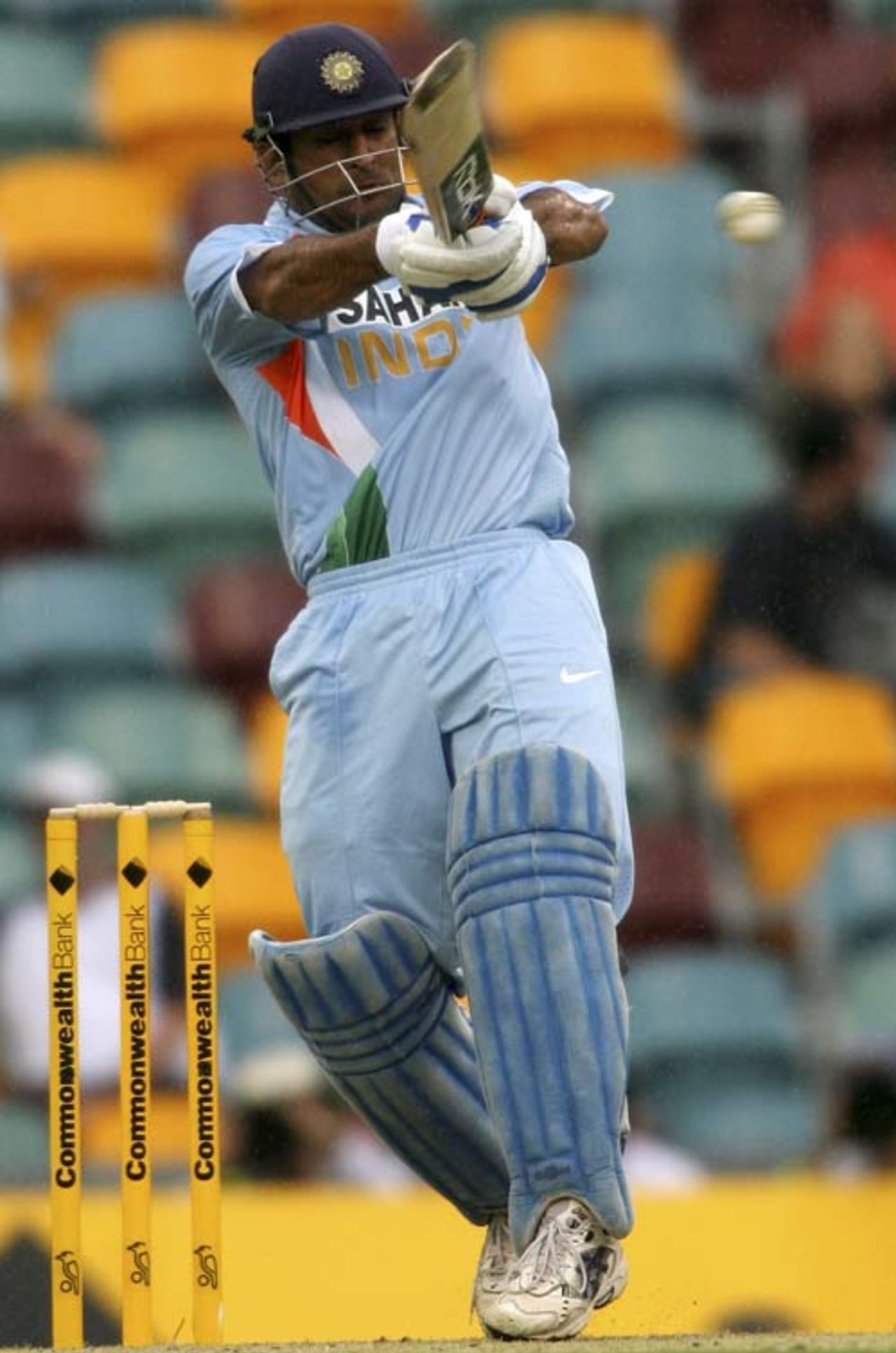 Mahendra Singh Dhoni pulls the ball, Australia v India, CB series, 1st ODI, Brisbane, February 3, 2008
