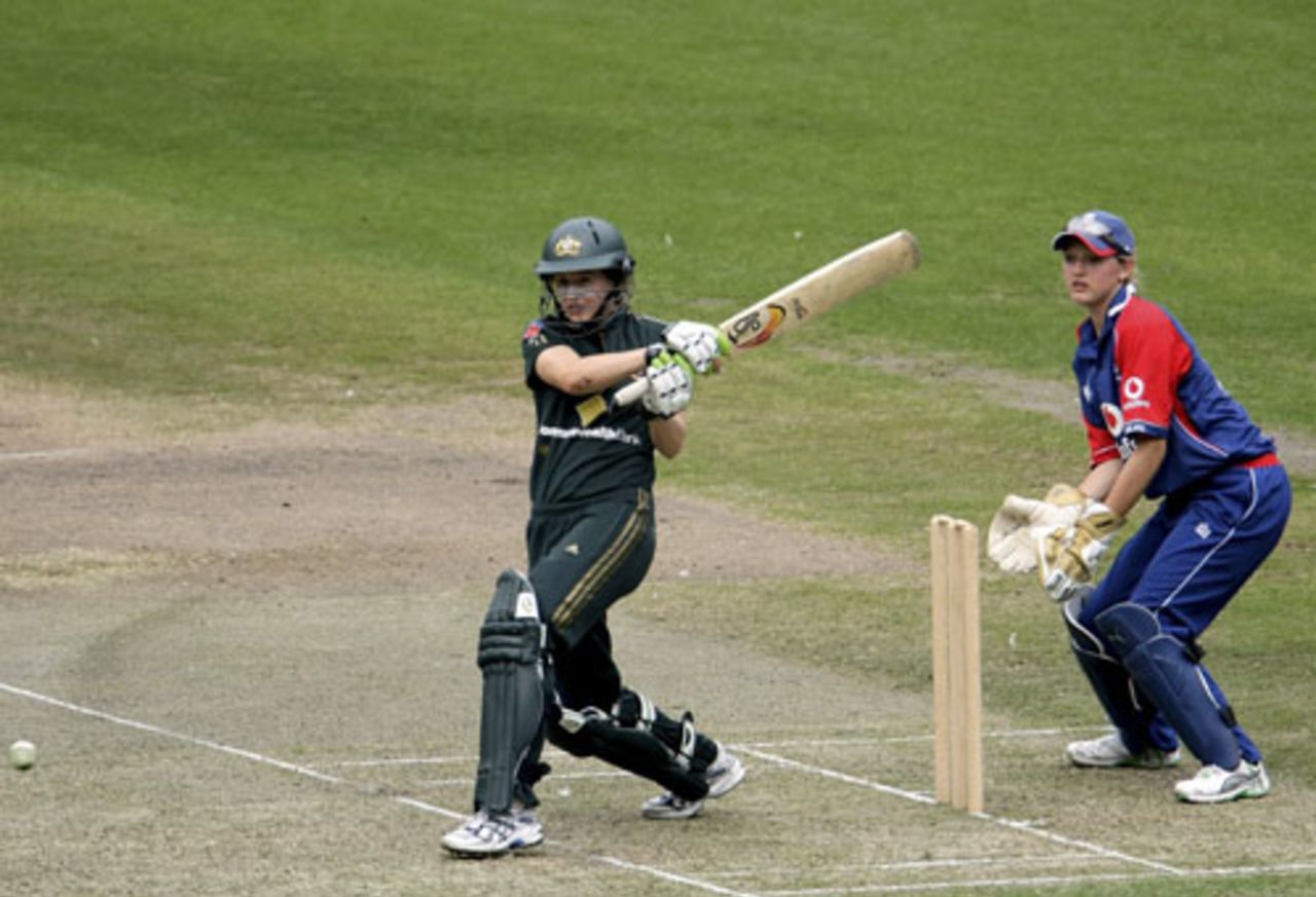 Ellyse Perry turns the ball to the leg side while Sarah Taylor looks on, Australia Women v England Women, 1st ODI, Melbourne, February 3, 2008 